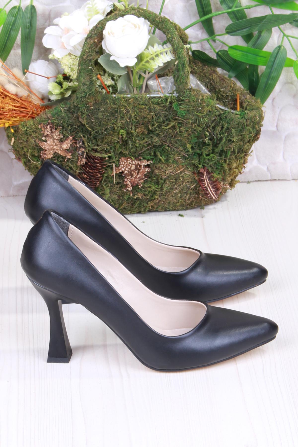 35707 Düz Sade Cilt Rahat Şık Stiletto Yüksek Topuklu Kadın Ayakkabı - Görsel 4