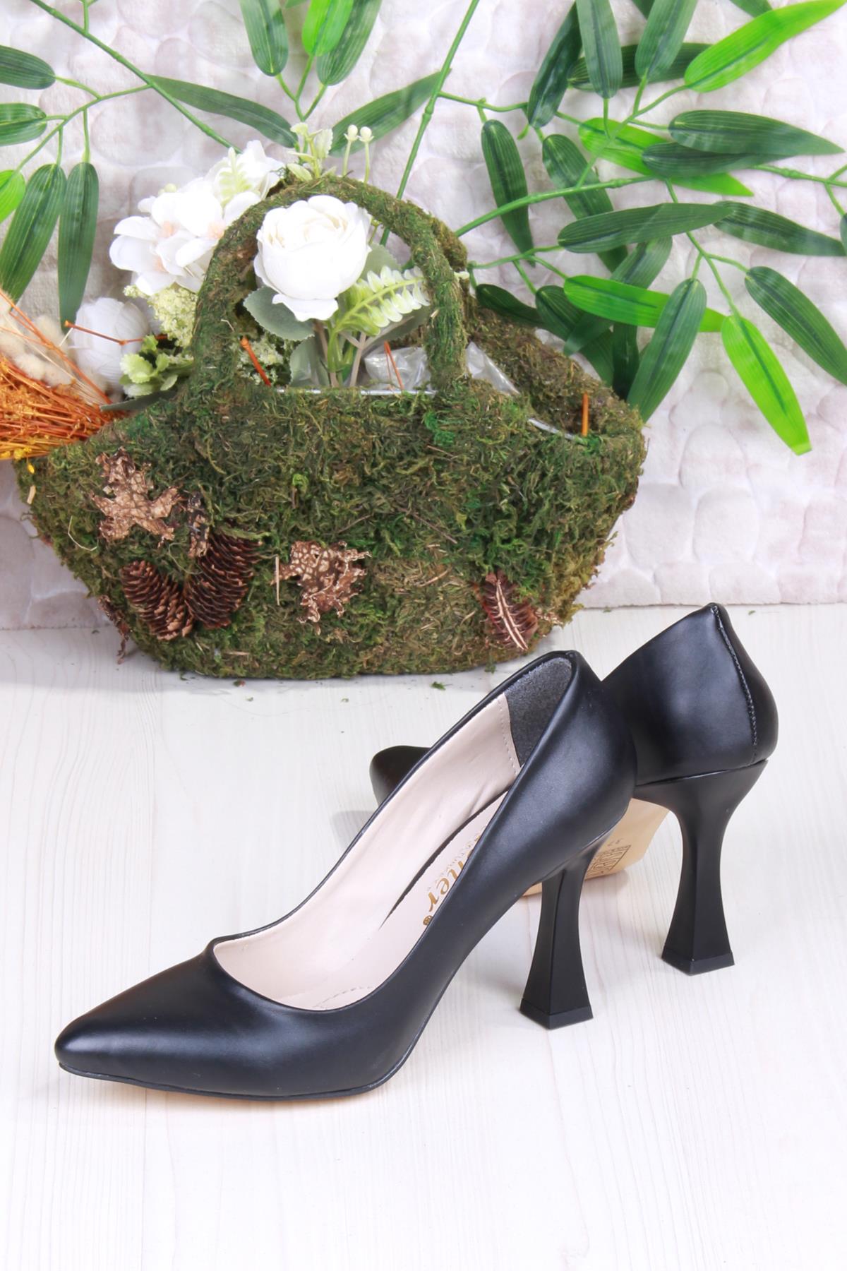 35707 Düz Sade Cilt Rahat Şık Stiletto Yüksek Topuklu Kadın Ayakkabı - Görsel 5