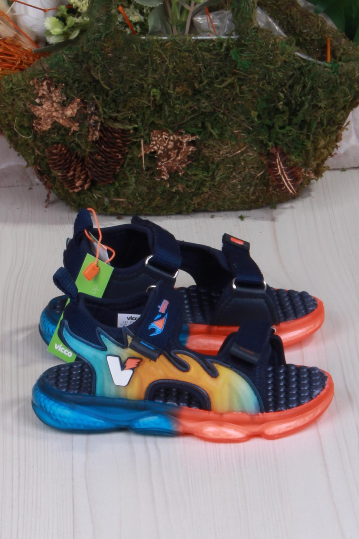 332.B25Y.256 Jack Lacivert Rahat Esnek Işıklı Erkek Çocuk Sandalet - Görsel 2