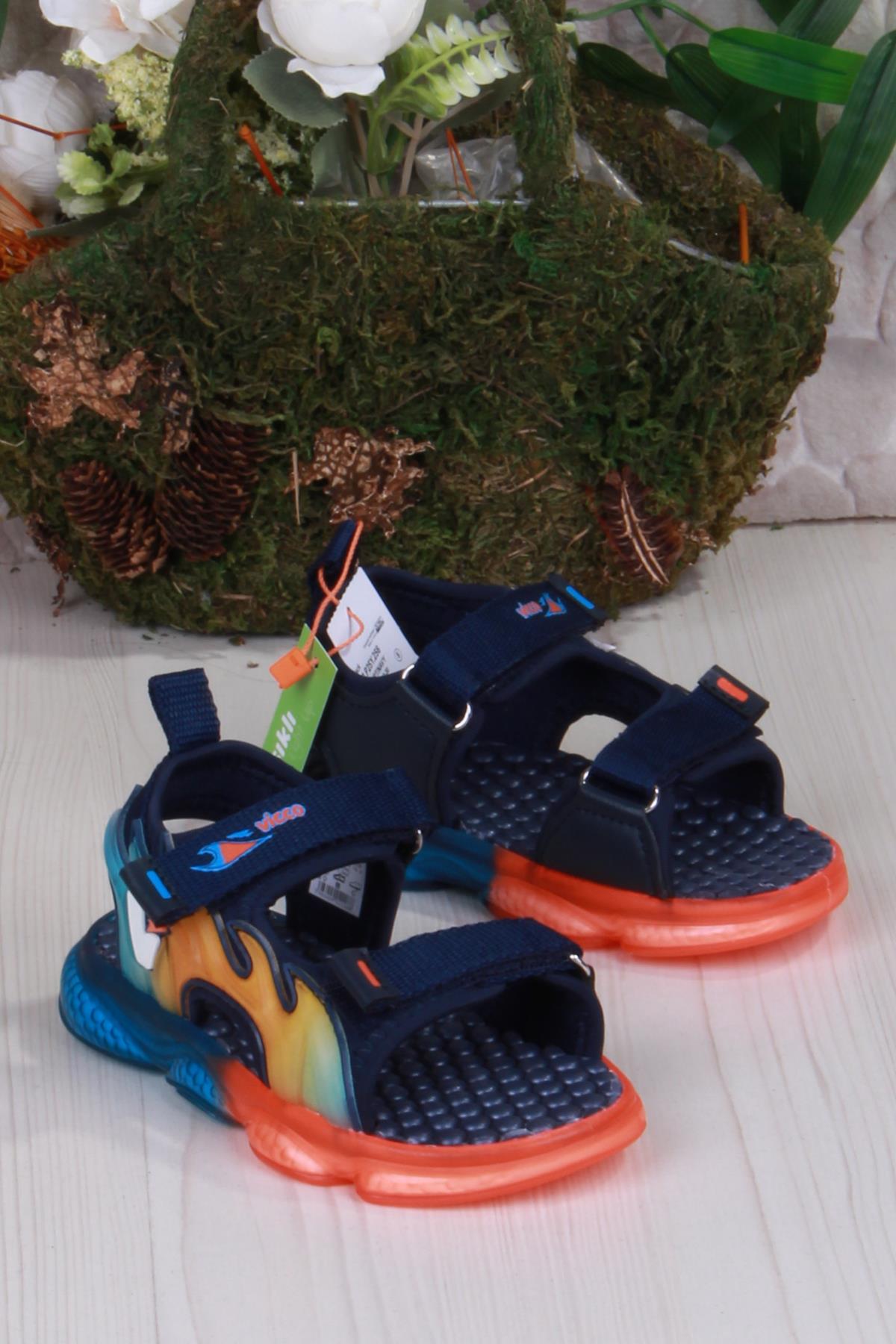 332.B25Y.256 Jack Lacivert Rahat Esnek Işıklı Erkek Çocuk Sandalet - Görsel 4