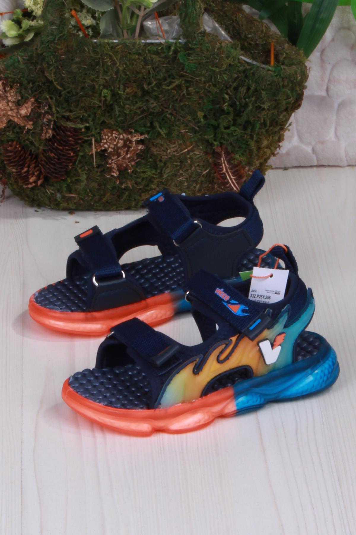 332.B25Y.256 Jack Lacivert Rahat Esnek Işıklı Erkek Çocuk Sandalet - Görsel 5