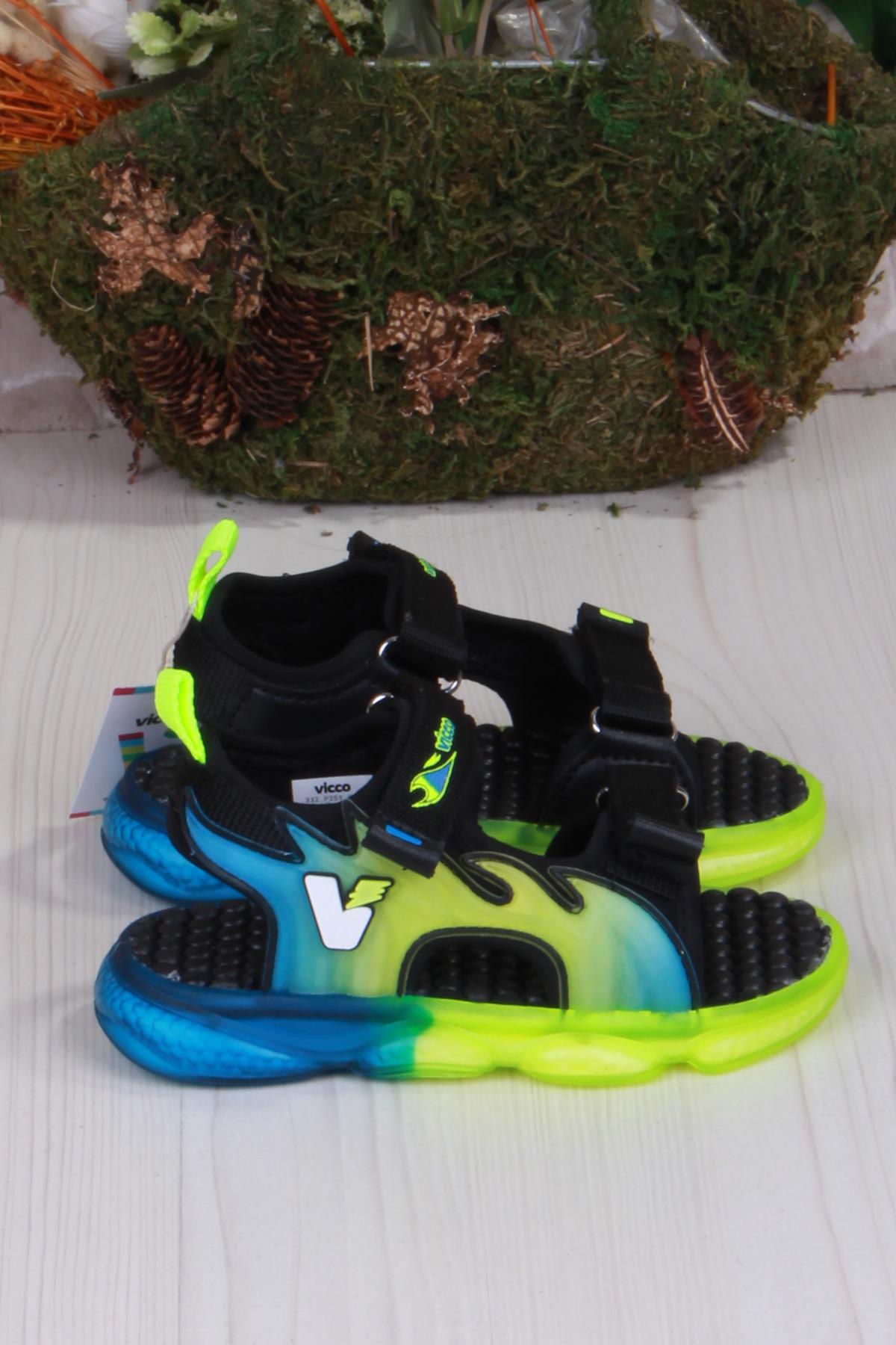 332.P25Y.256 Jack Siyah Rahat Esnek Işıklı Erkek Çocuk Sandalet - Görsel 2