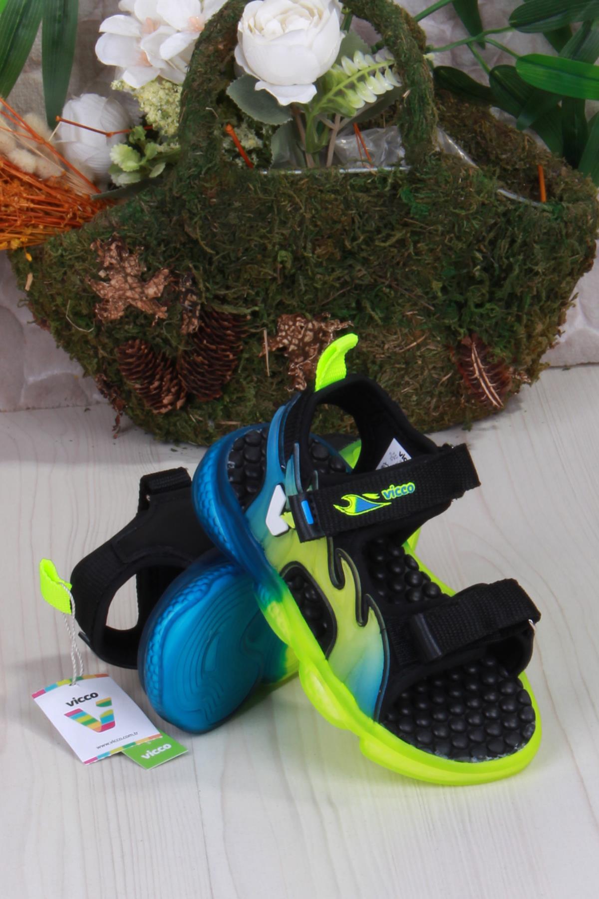 332.P25Y.256 Jack Siyah Rahat Esnek Işıklı Erkek Çocuk Sandalet - Görsel 3