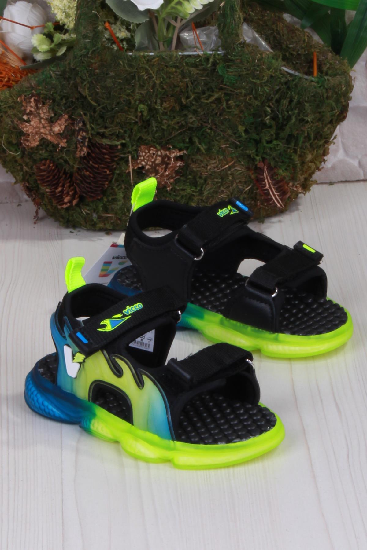 332.P25Y.256 Jack Siyah Rahat Esnek Işıklı Erkek Çocuk Sandalet - Görsel 4