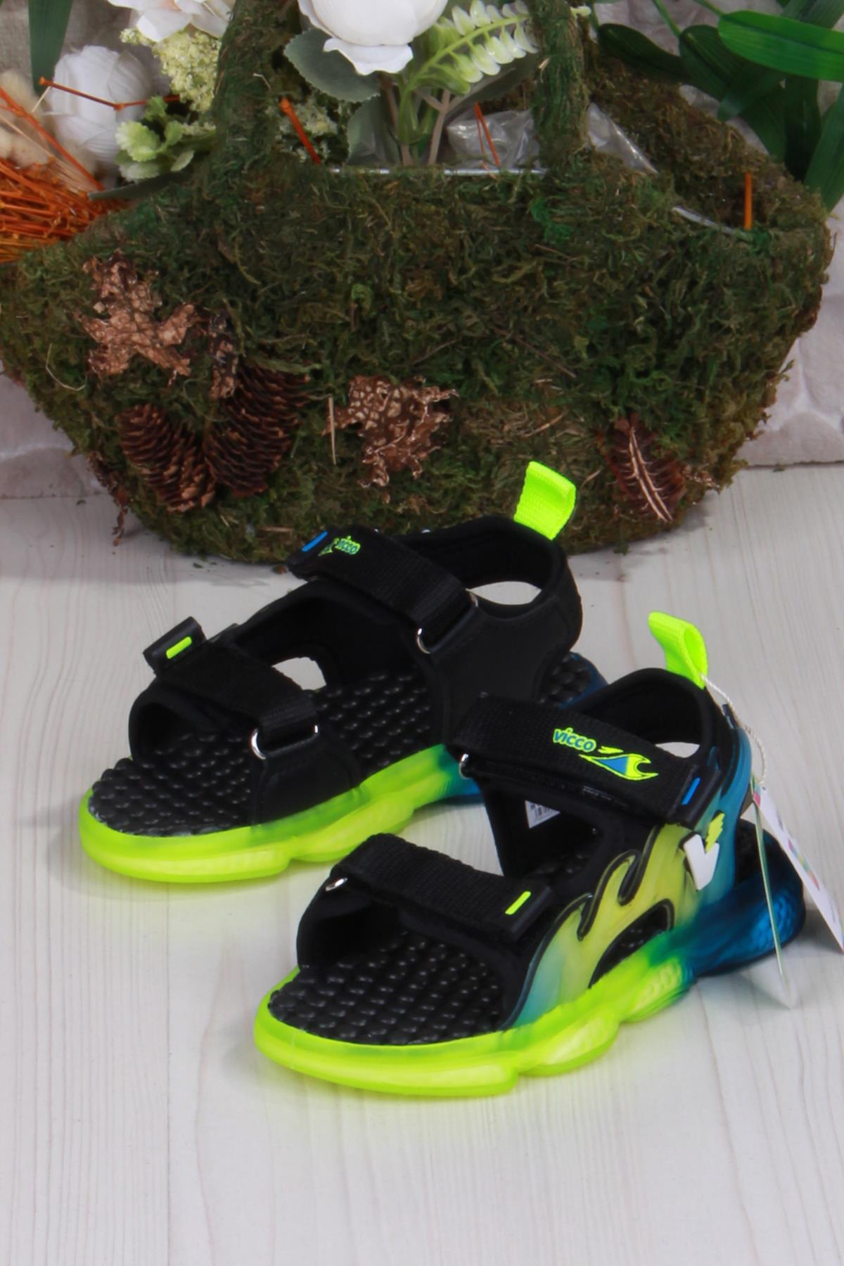 332.P25Y.256 Jack Siyah Rahat Esnek Işıklı Erkek Çocuk Sandalet - Görsel 5