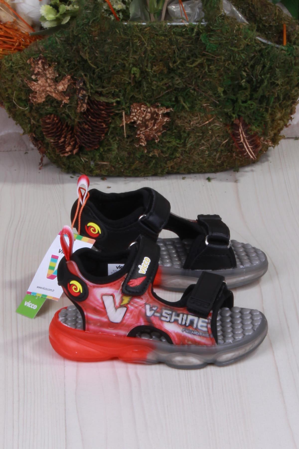 332.B25Y.255 Felipe Siyah Rahat Esnek Işıklı Erkek Çocuk Sandalet - Görsel 2