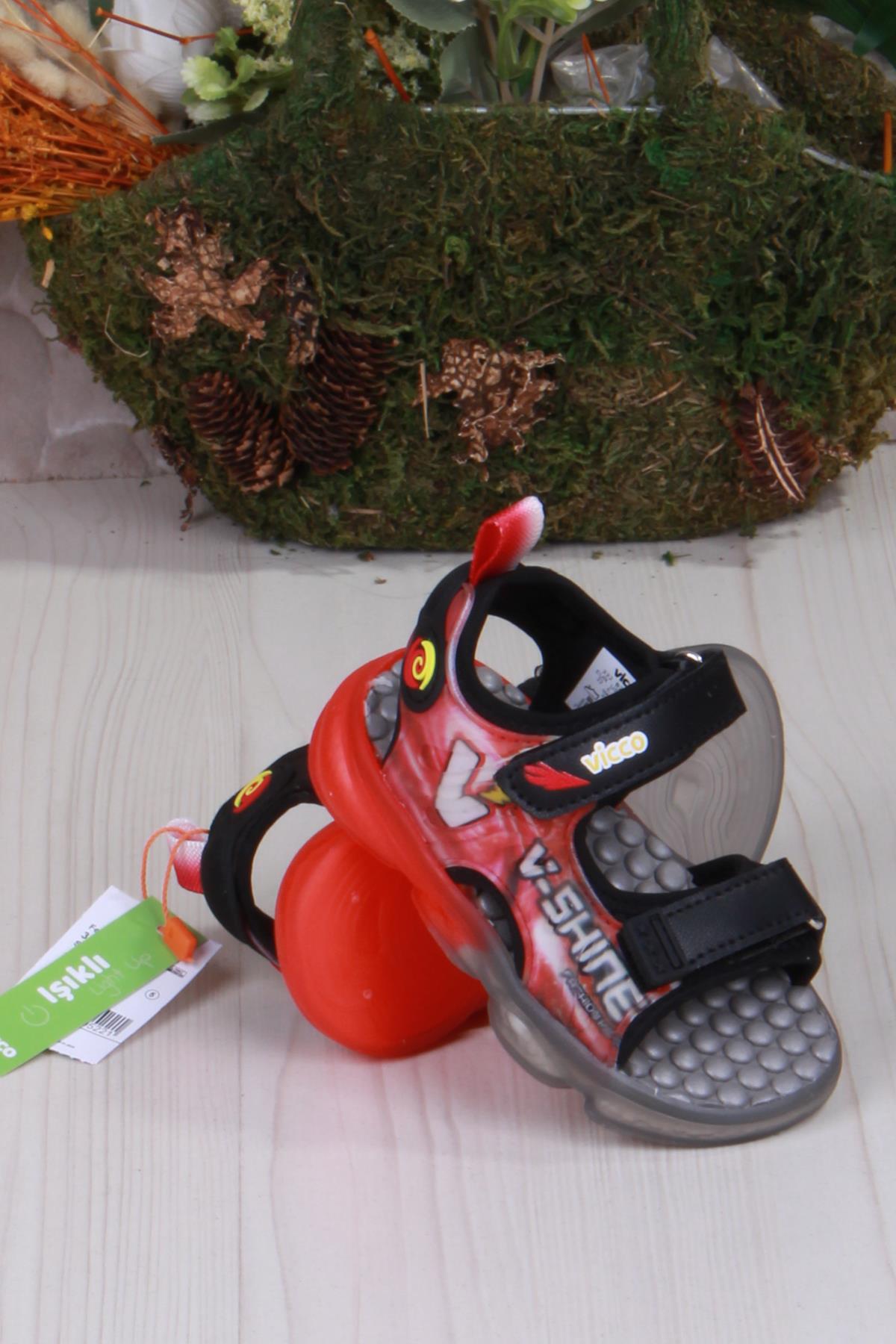 332.B25Y.255 Felipe Siyah Rahat Esnek Işıklı Erkek Çocuk Sandalet - Görsel 4