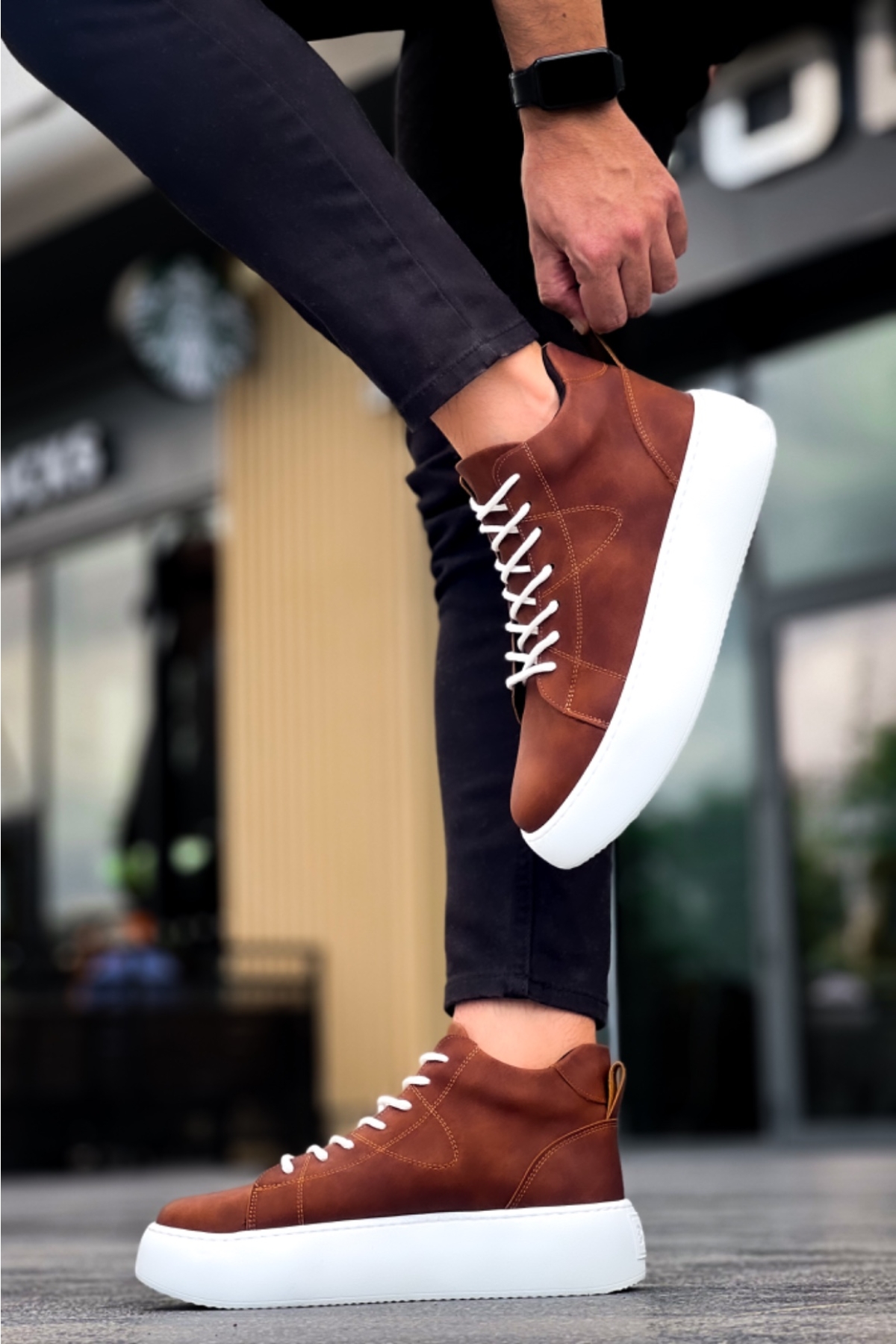 Bağcıklı Erkek Spor Bot TABA (BEYAZ TABAN) - Görsel 4