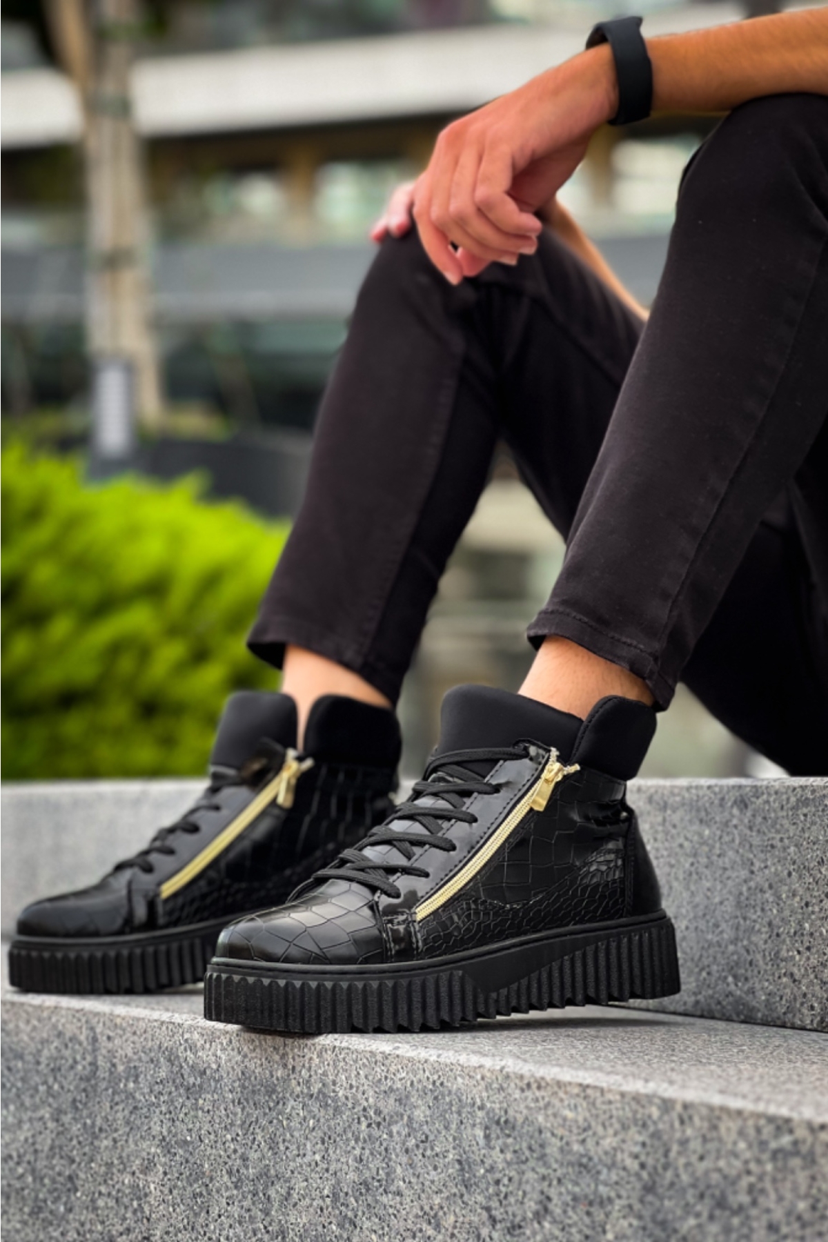 Bağcıklı Çift Fermuarlı Erkek Spor Bot SİYAH (SİYAH TABAN) - Görsel 3
