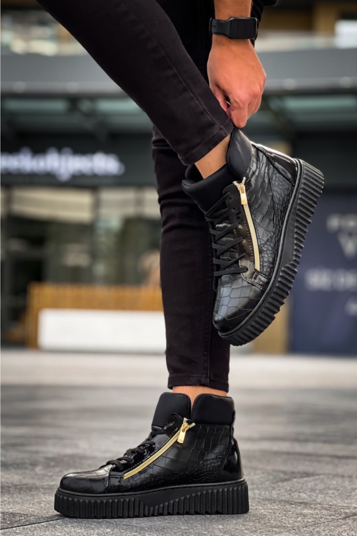 Bağcıklı Çift Fermuarlı Erkek Spor Bot SİYAH (SİYAH TABAN) - Görsel 4