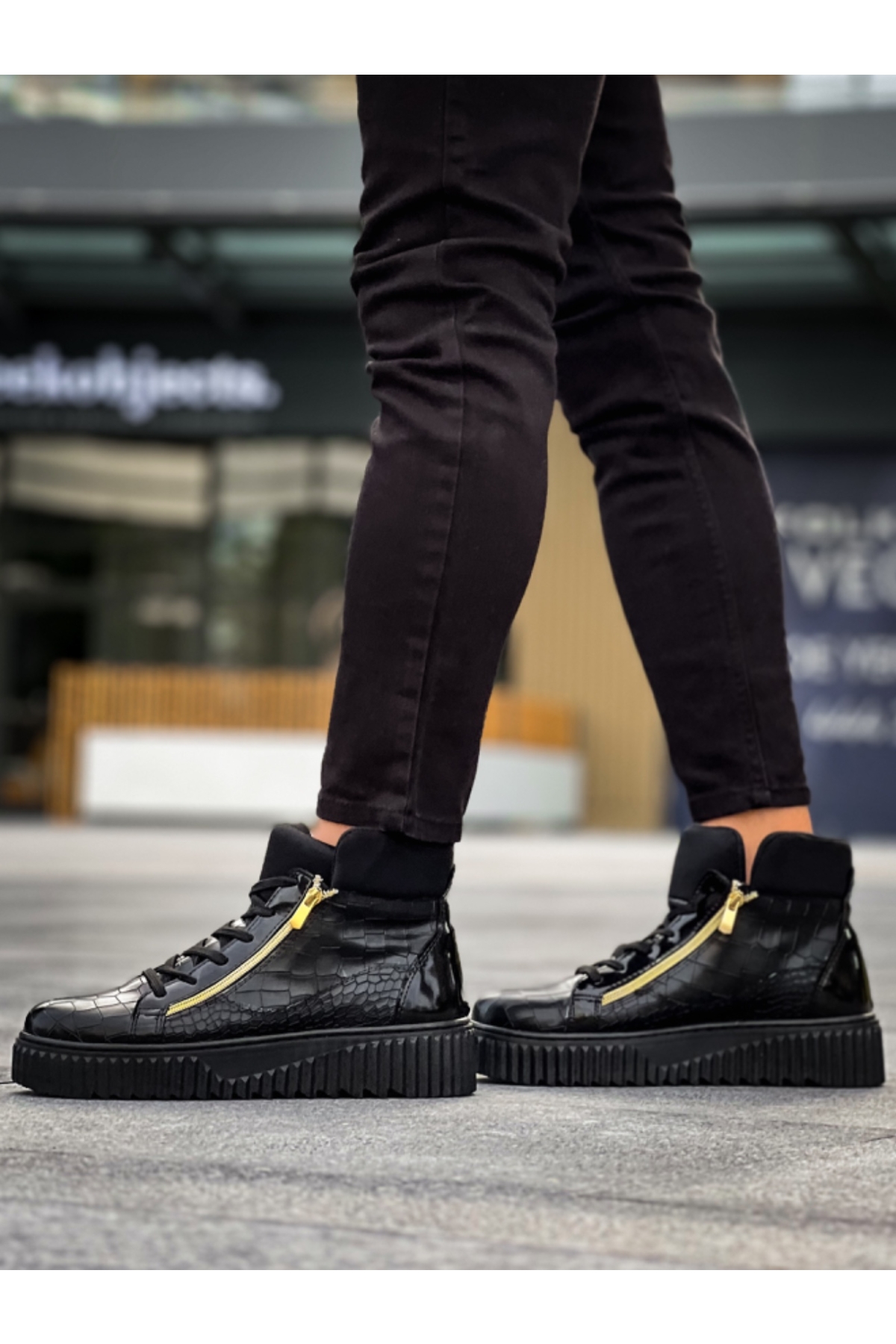 Bağcıklı Çift Fermuarlı Erkek Spor Bot SİYAH (SİYAH TABAN) - Görsel 5
