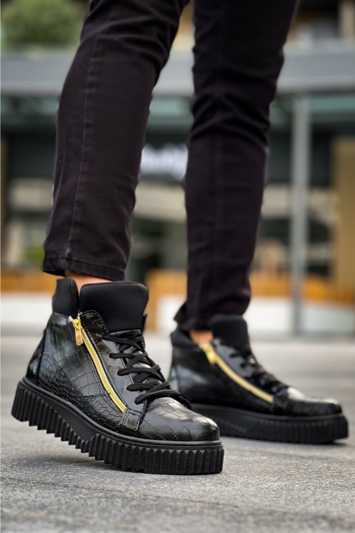 Bağcıklı Çift Fermuarlı Erkek Spor Bot SİYAH (SİYAH TABAN) - Görsel 6