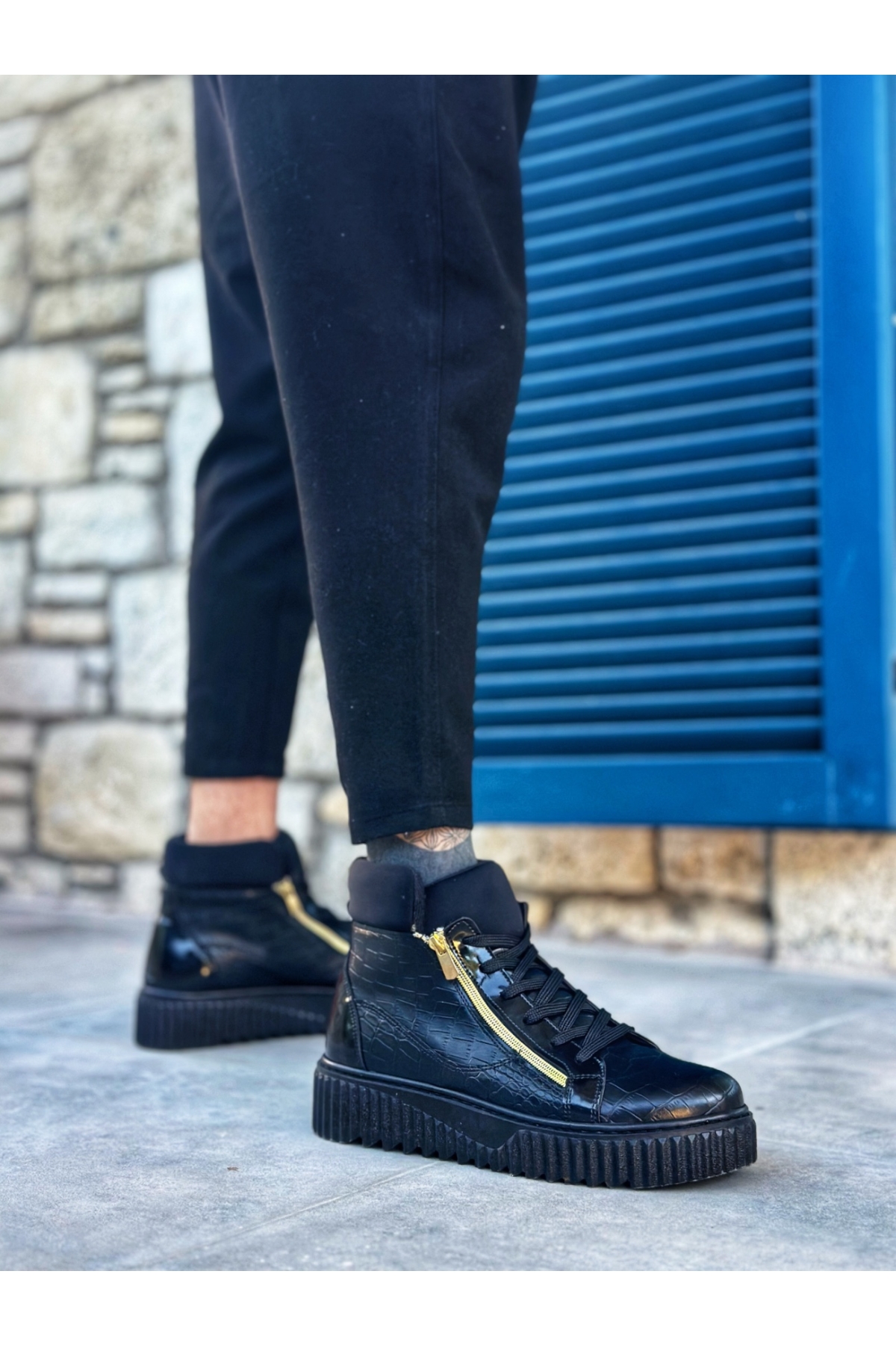 Bağcıklı Çift Fermuarlı Erkek Spor Bot SİYAH (SİYAH TABAN) - Görsel 9