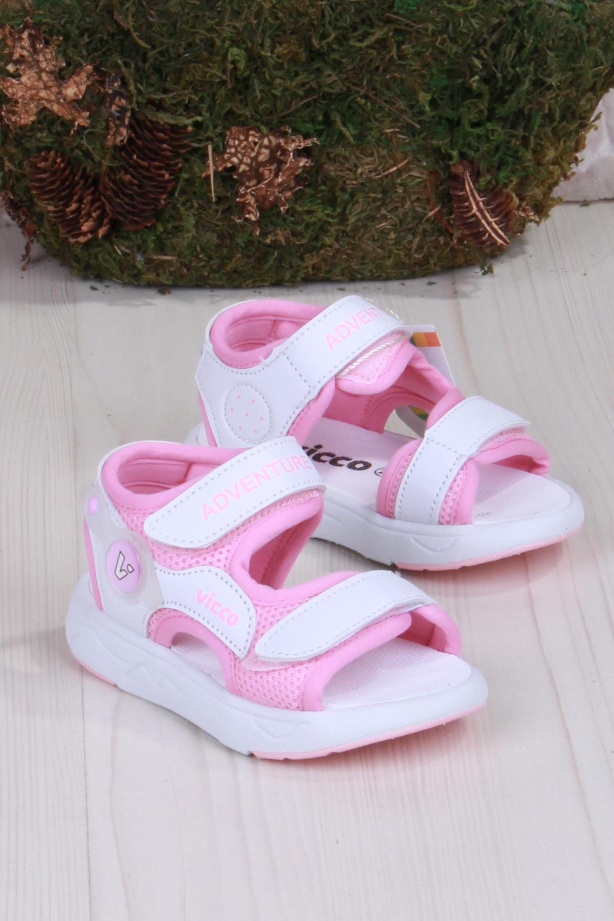 321.B24Y.210 Mocha Pembe Rahat Esnek Kız Çocuk Sandalet - Görsel 4