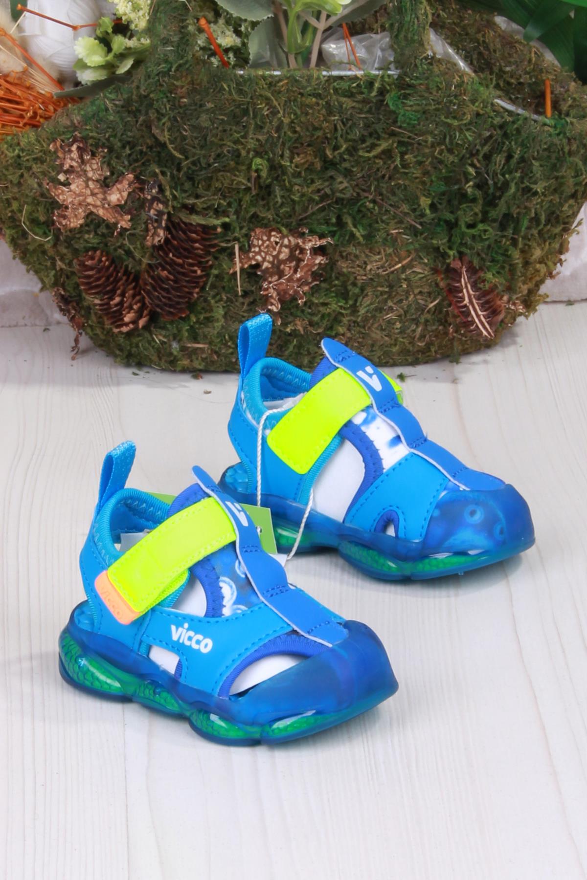 332.E25Y.217 Live Saks Mavi İlk Adım Işıklı Erkek Çocuk Sandalet - Görsel 4