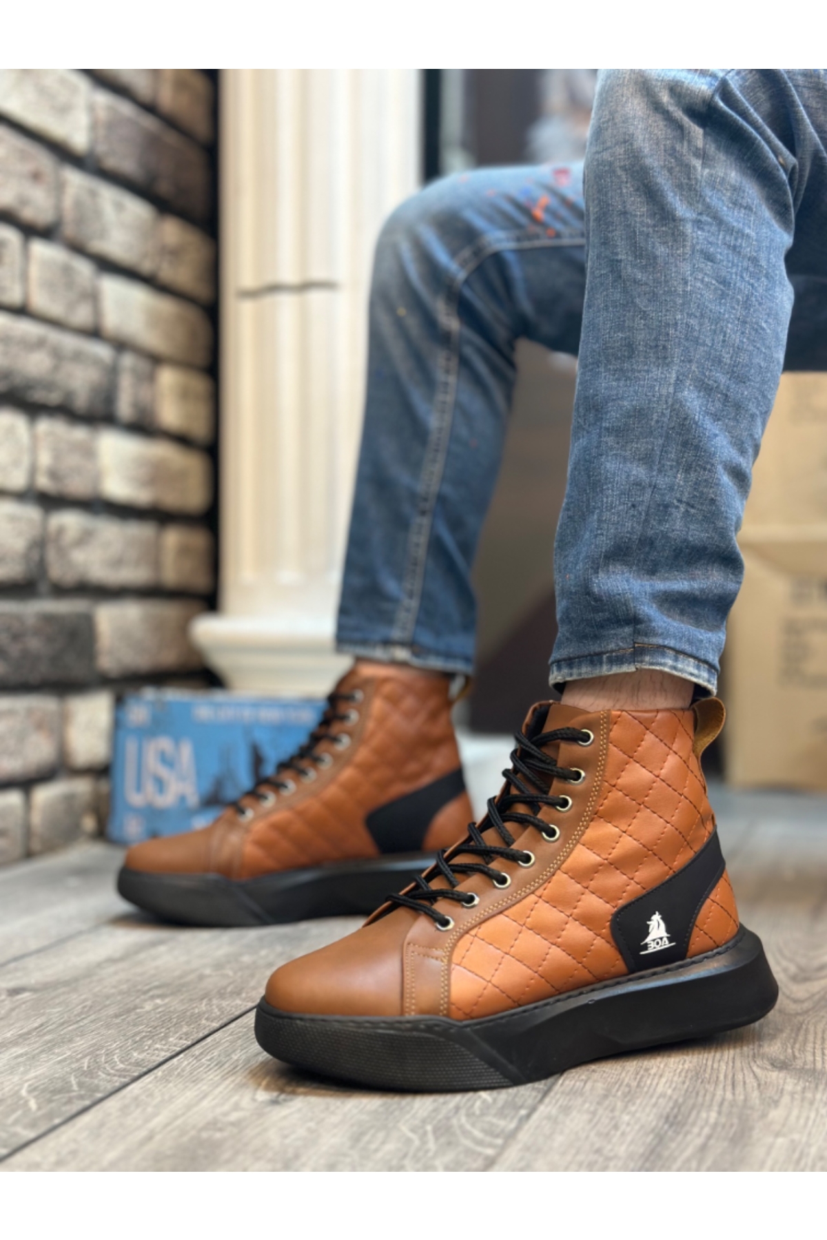 Bağcıklı Kapitone Erkek Spor Bot TABA (SİYAH TABAN) - Görsel 3