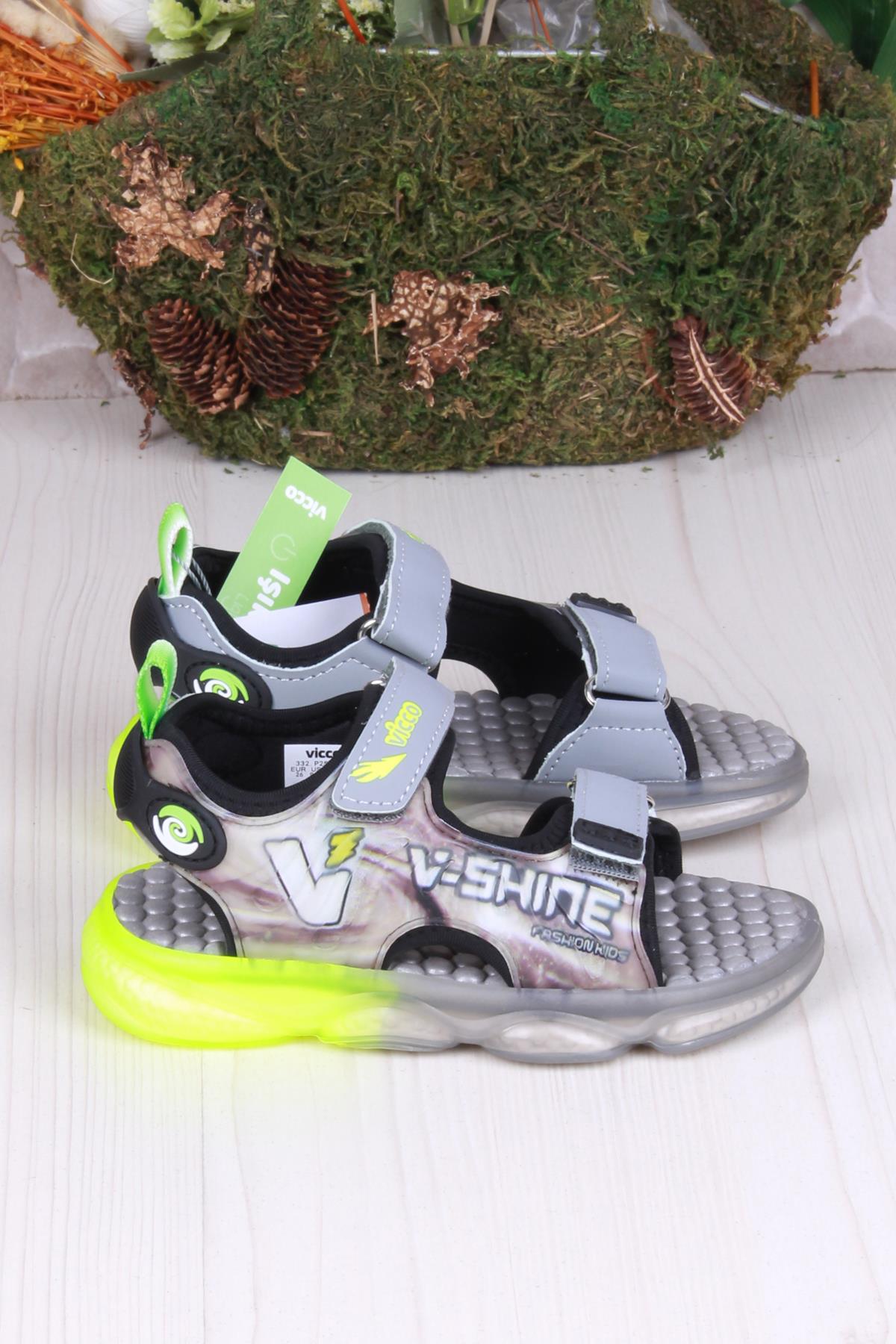 332.B25Y.255 Felipe Gri Rahat Esnek Işıklı Erkek Çocuk Sandalet - Görsel 2