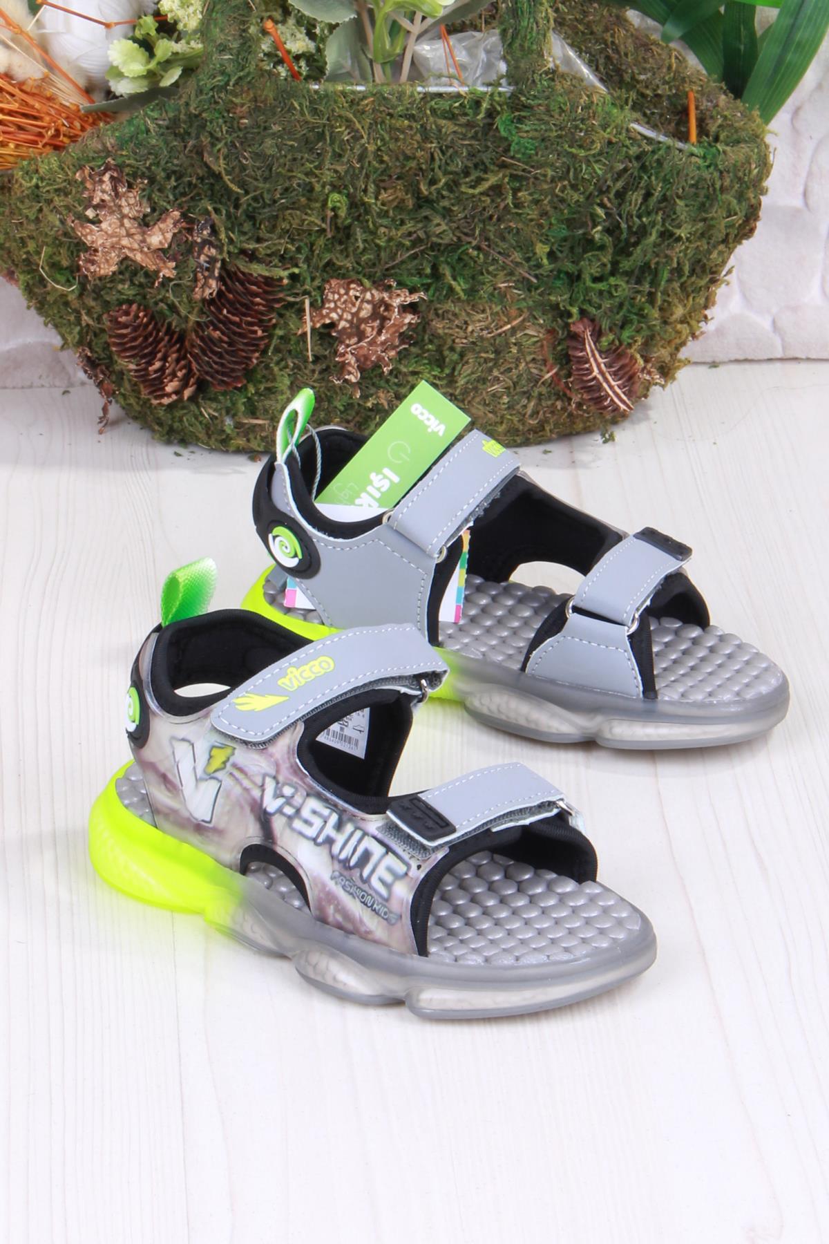 332.B25Y.255 Felipe Gri Rahat Esnek Işıklı Erkek Çocuk Sandalet - Görsel 4