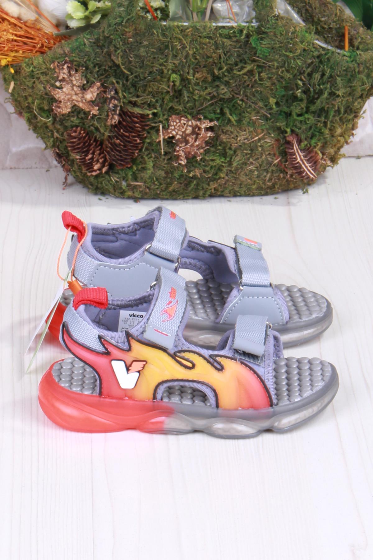 332.P25Y.256 Jack Gri Rahat Esnek Işıklı Erkek Çocuk Sandalet - Görsel 2