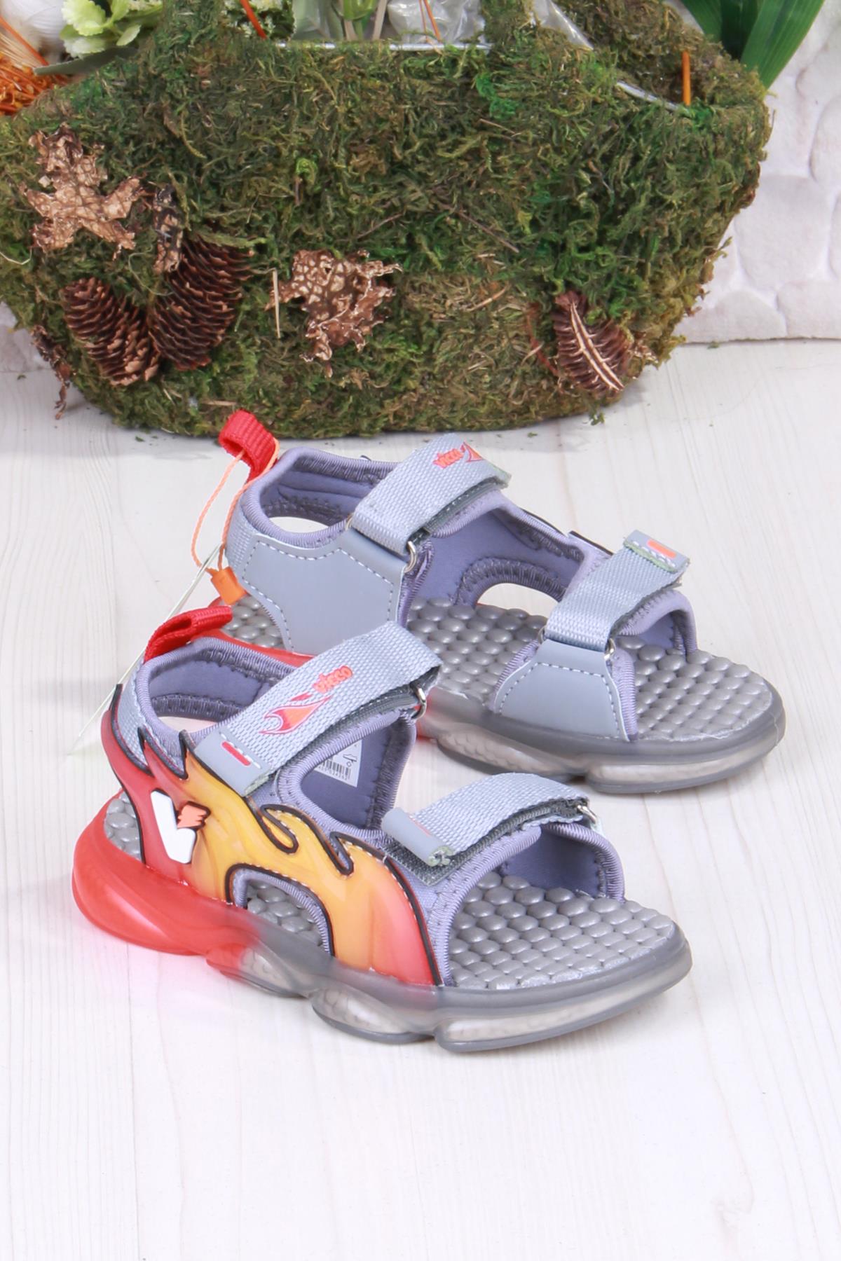 332.P25Y.256 Jack Gri Rahat Esnek Işıklı Erkek Çocuk Sandalet - Görsel 4