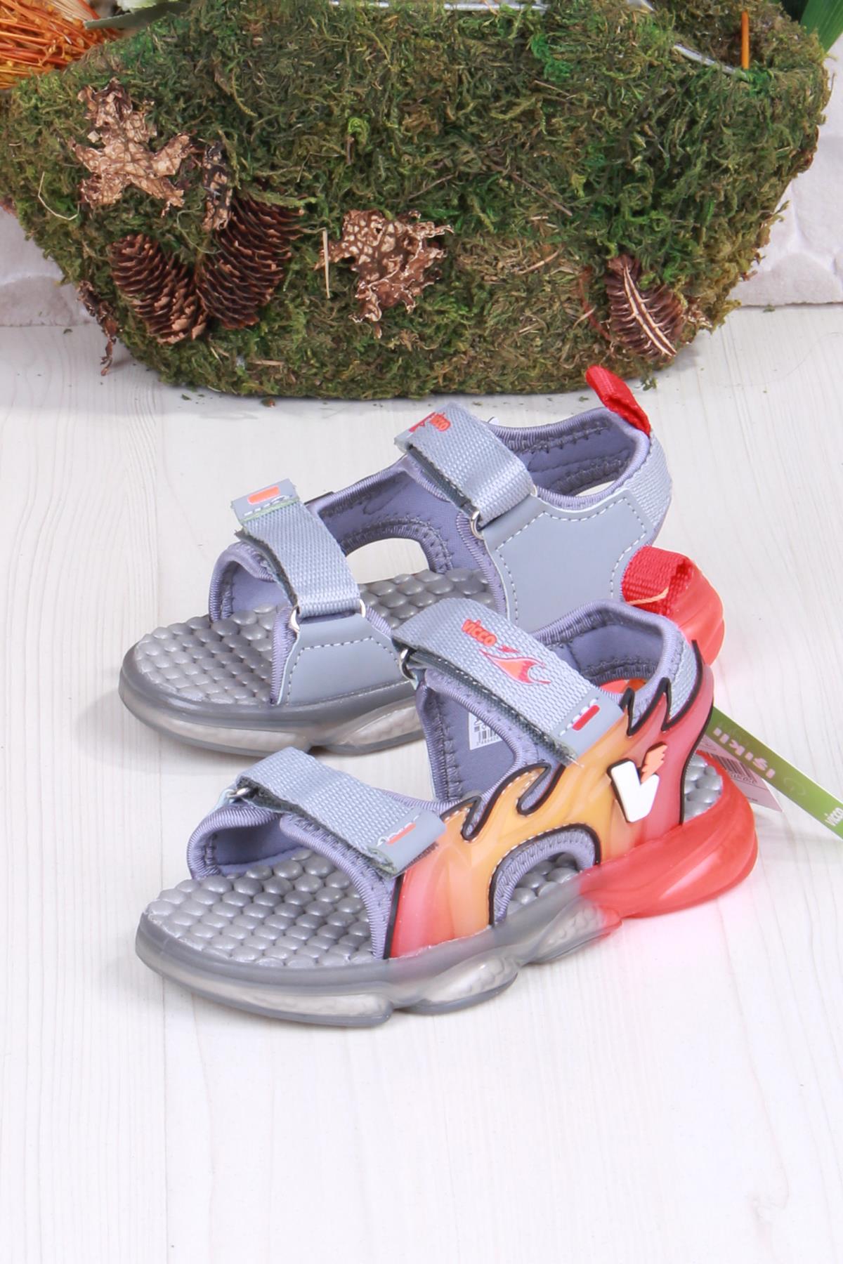 332.P25Y.256 Jack Gri Rahat Esnek Işıklı Erkek Çocuk Sandalet - Görsel 5