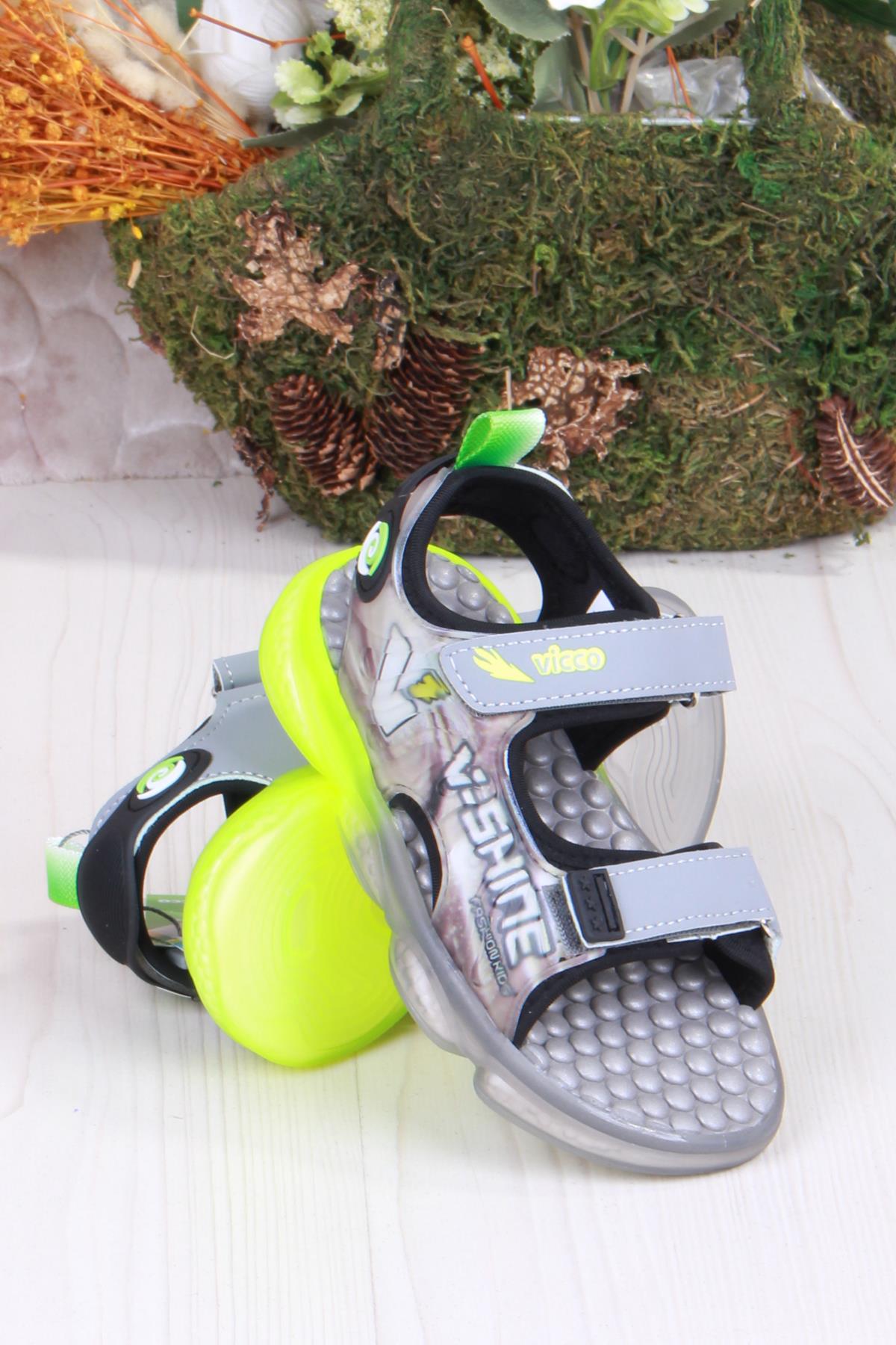 332.P25Y.255 Felipe Gri Rahat Esnek Işıklı Erkek Çocuk Sandalet - Görsel 3