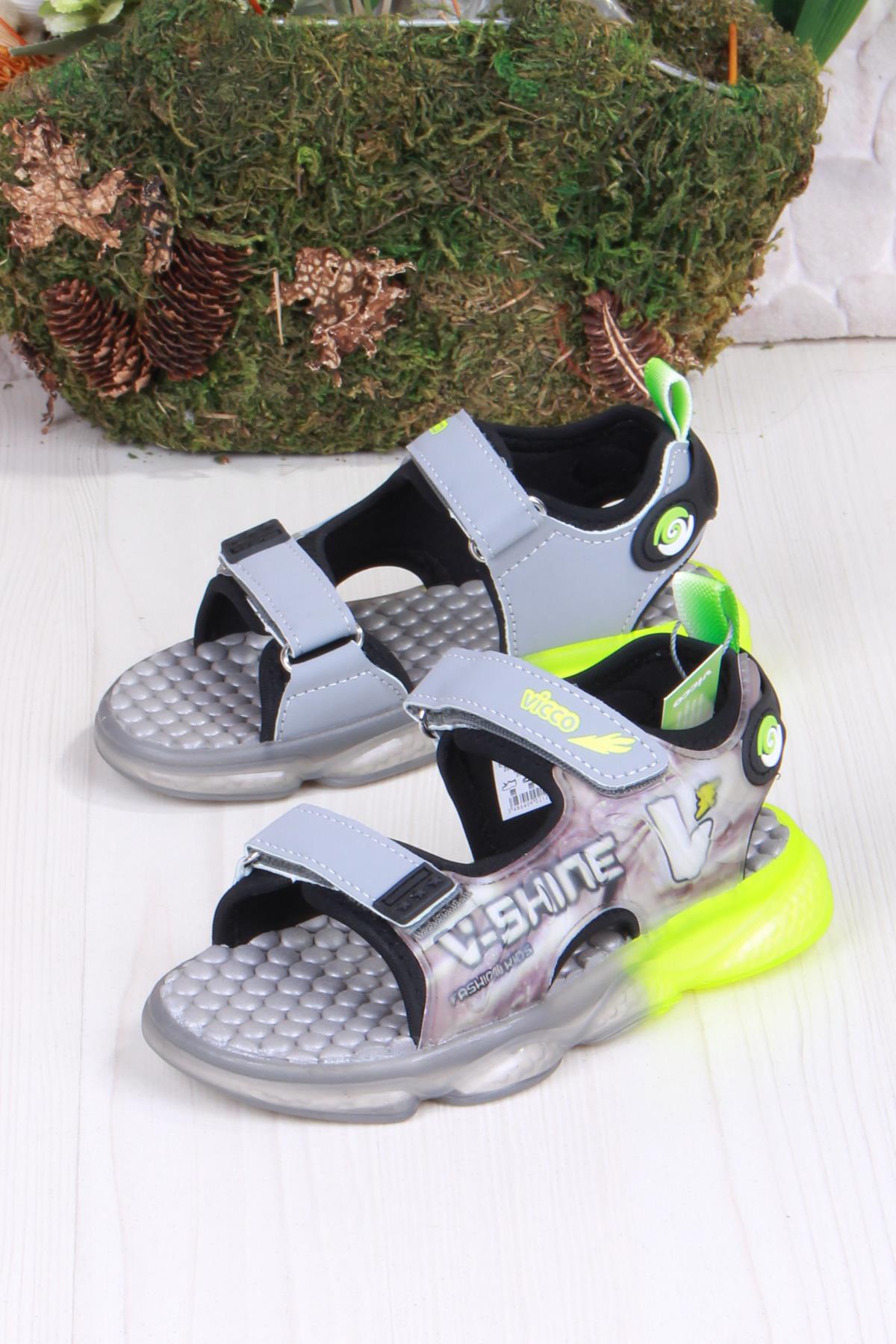 332.P25Y.255 Felipe Gri Rahat Esnek Işıklı Erkek Çocuk Sandalet - Görsel 5