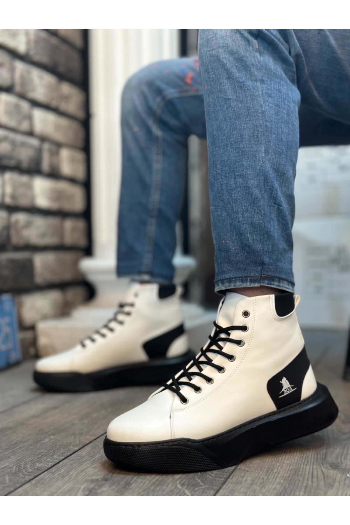 Bağcıklı Erkek Spor Bot BEYAZ (SİYAH TABAN) - Görsel 3