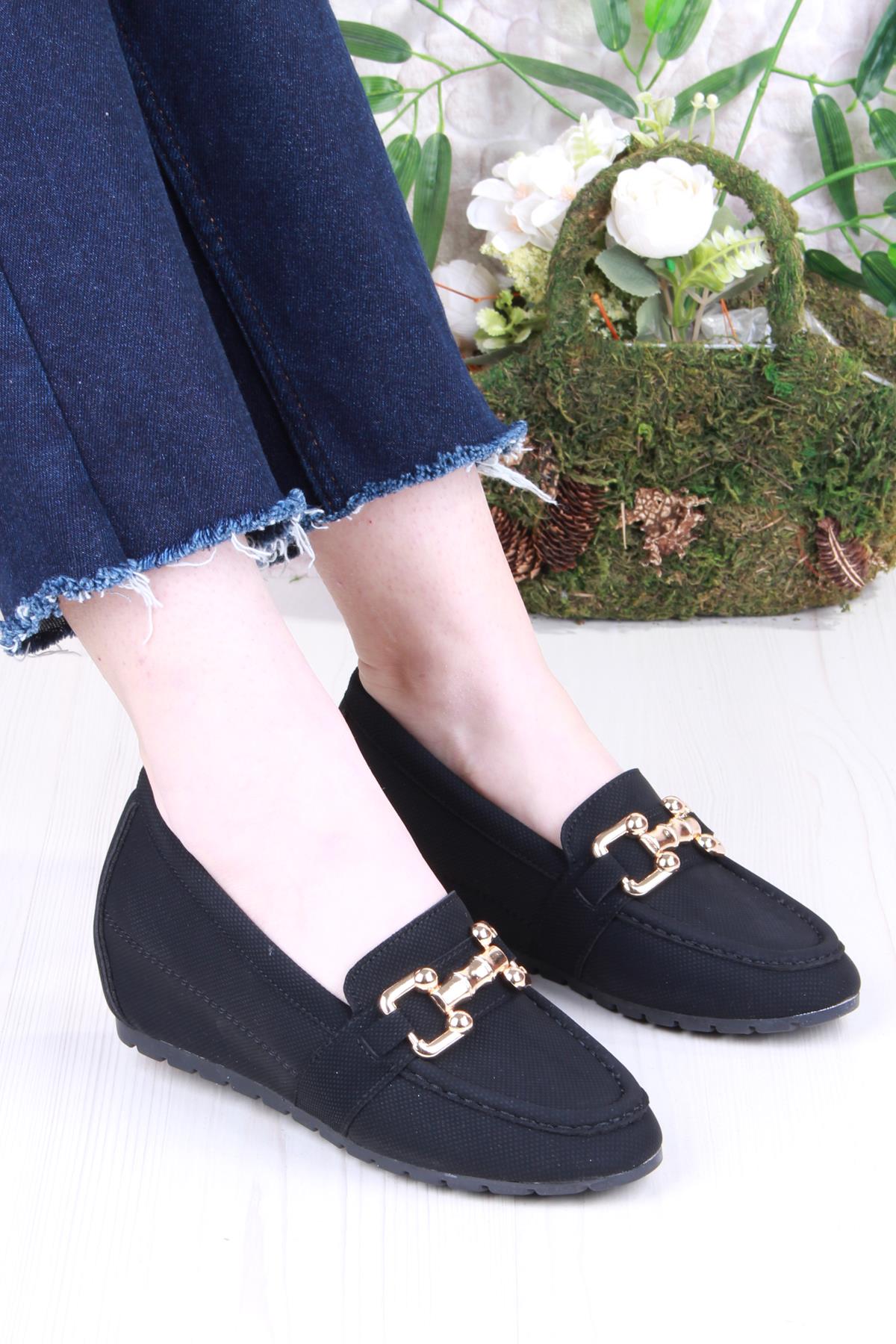 34069 Minalya Siyah Hafif Rahat Dolgu Taban Şık Kadın Günlük Ayakkabı - Görsel 2