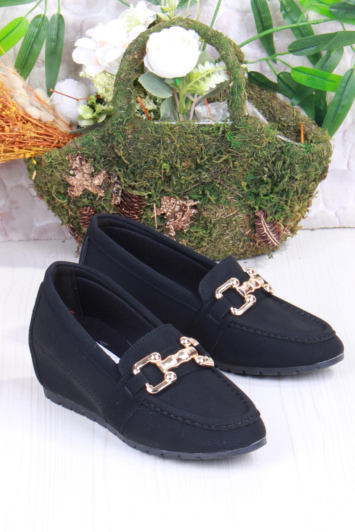 34069 Minalya Siyah Hafif Rahat Dolgu Taban Şık Kadın Günlük Ayakkabı - Görsel 4