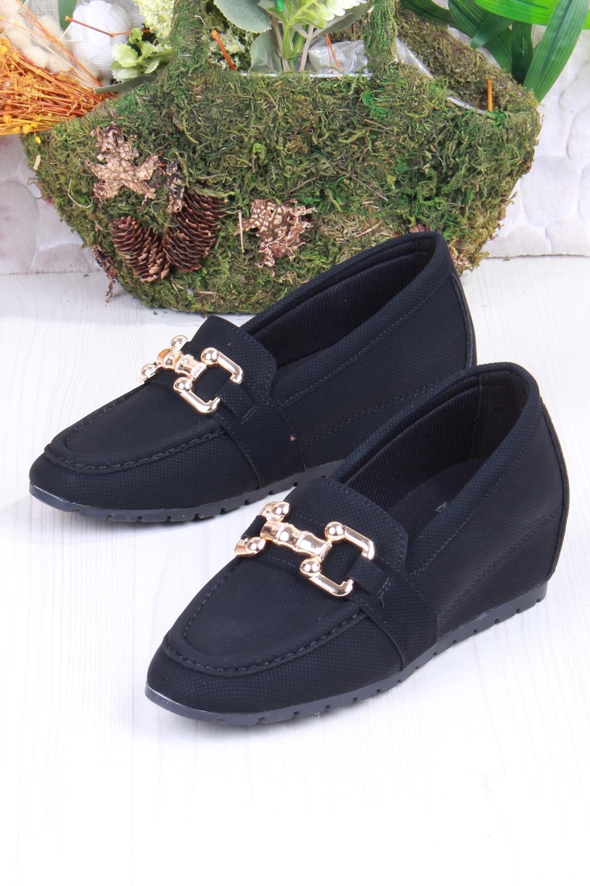 34069 Minalya Siyah Hafif Rahat Dolgu Taban Şık Kadın Günlük Ayakkabı - Görsel 5