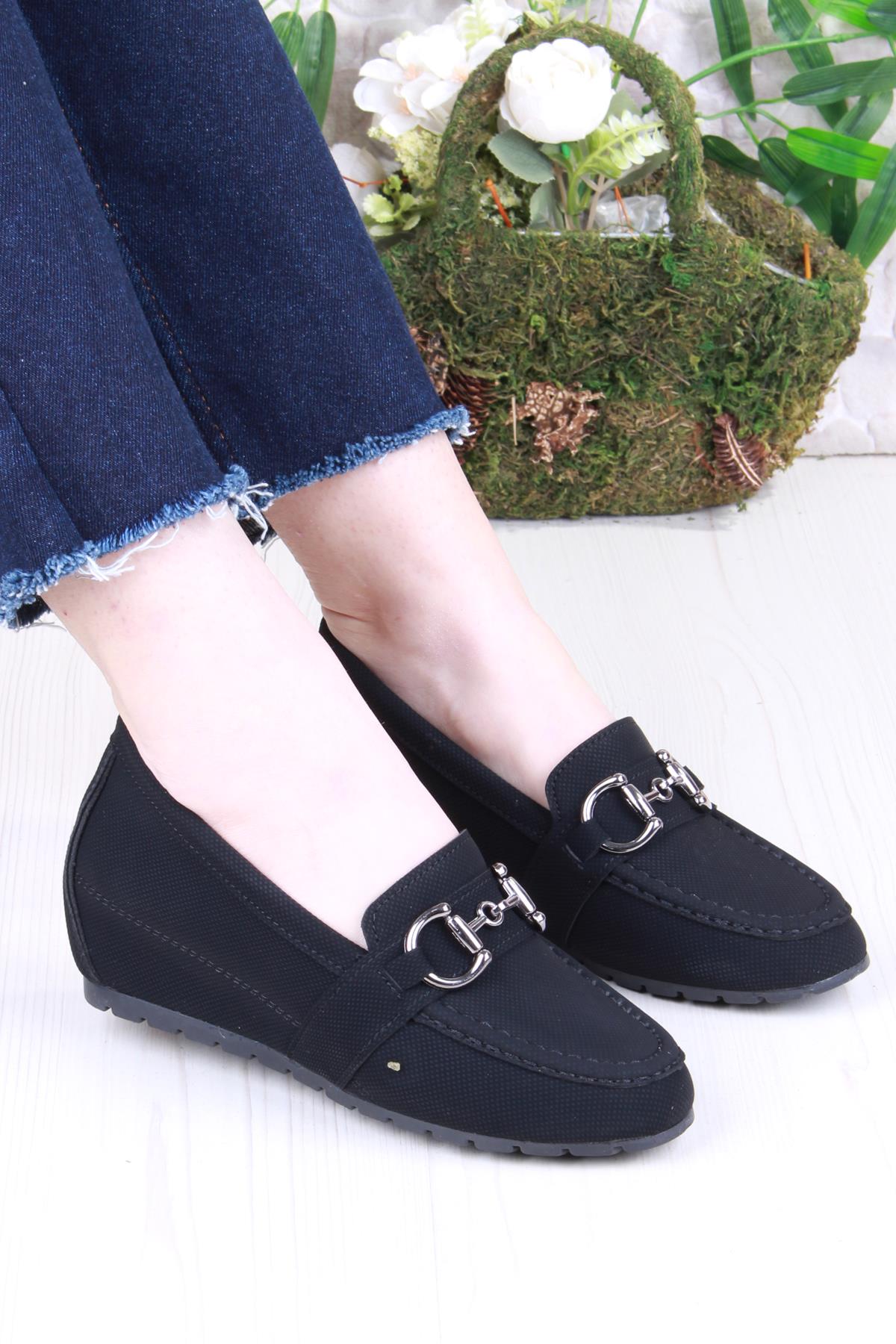 34067 Minalya Siyah Hafif Rahat Dolgu Taban Şık Kadın Günlük Ayakkabı - Görsel 2