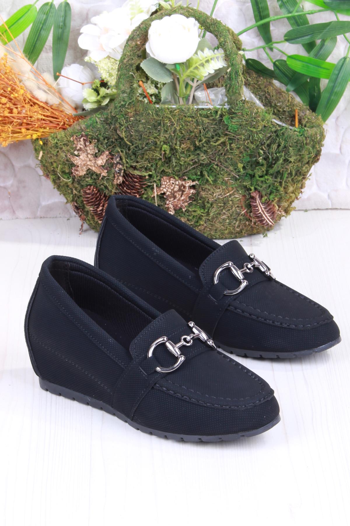 34067 Minalya Siyah Hafif Rahat Dolgu Taban Şık Kadın Günlük Ayakkabı - Görsel 4