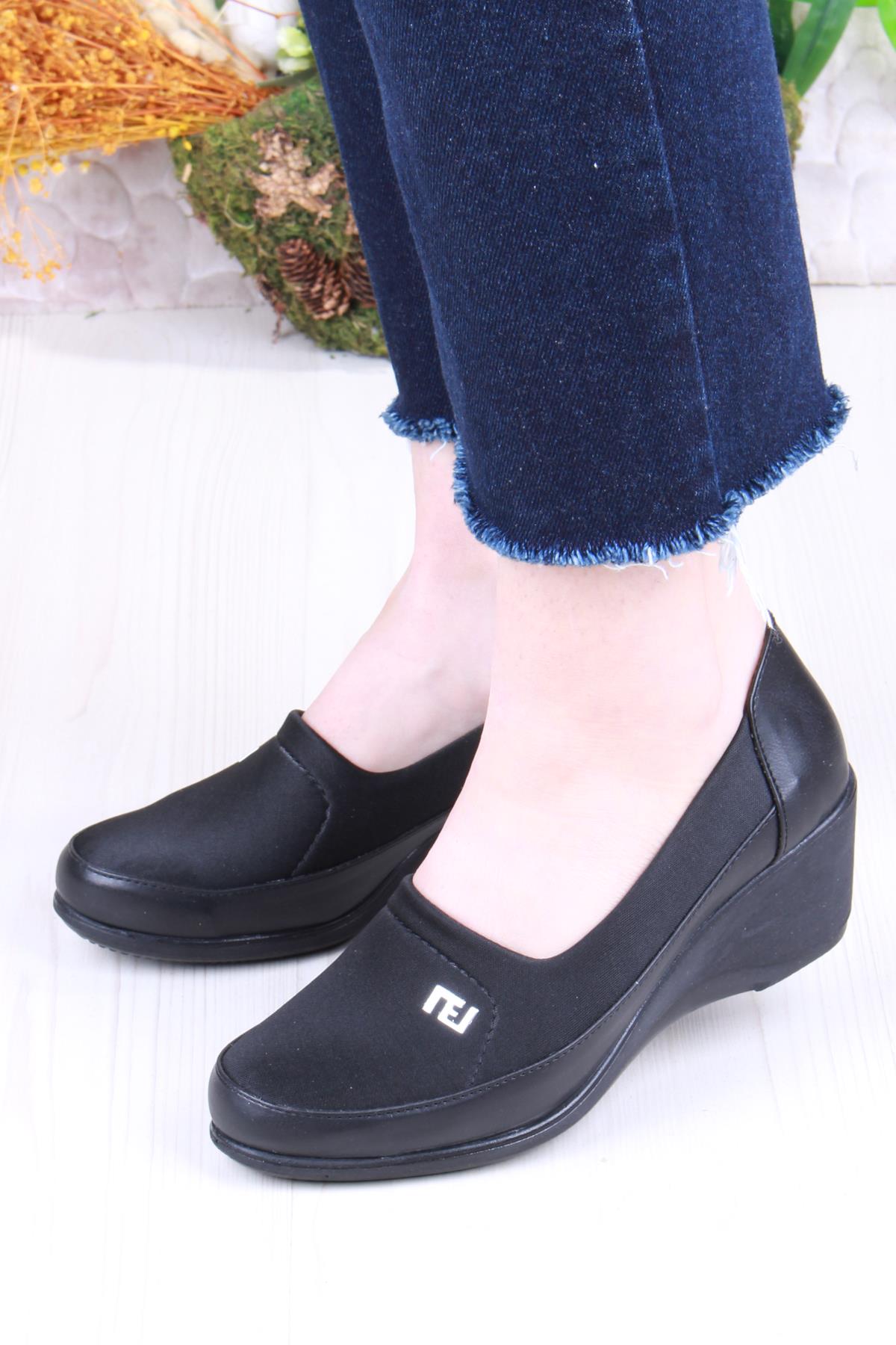 Nfx 42017 Siyah Hafif Rahat Dolgu Taban Şık Kadın Günlük Ayakkabı - Görsel 3