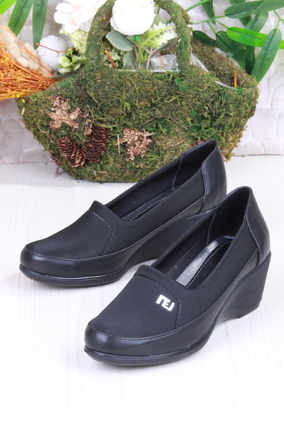 Nfx 42017 Siyah Hafif Rahat Dolgu Taban Şık Kadın Günlük Ayakkabı - Görsel 5