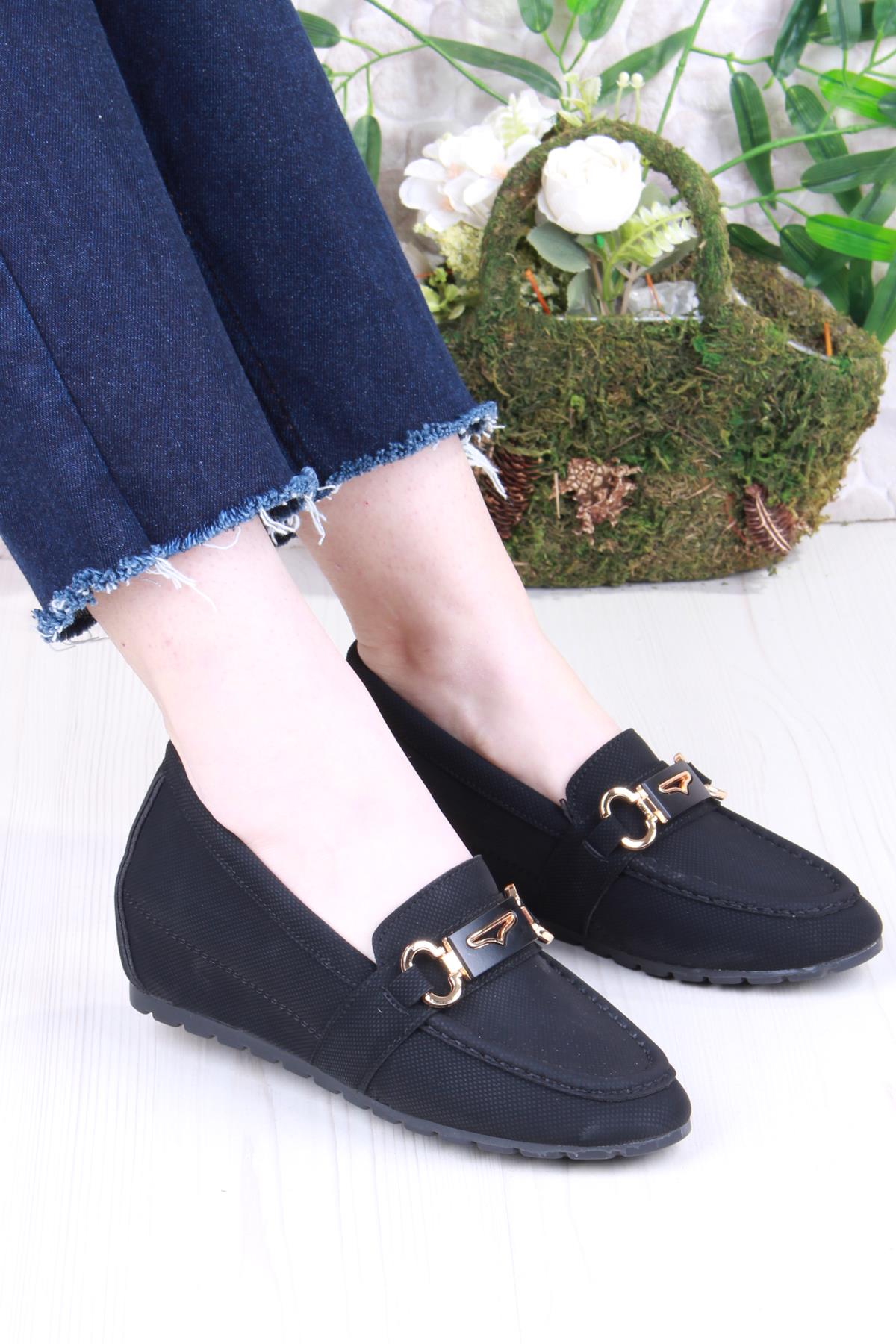 34065 Minalya Siyah Hafif Rahat Dolgu Taban Şık Kadın Günlük Ayakkabı - Görsel 2