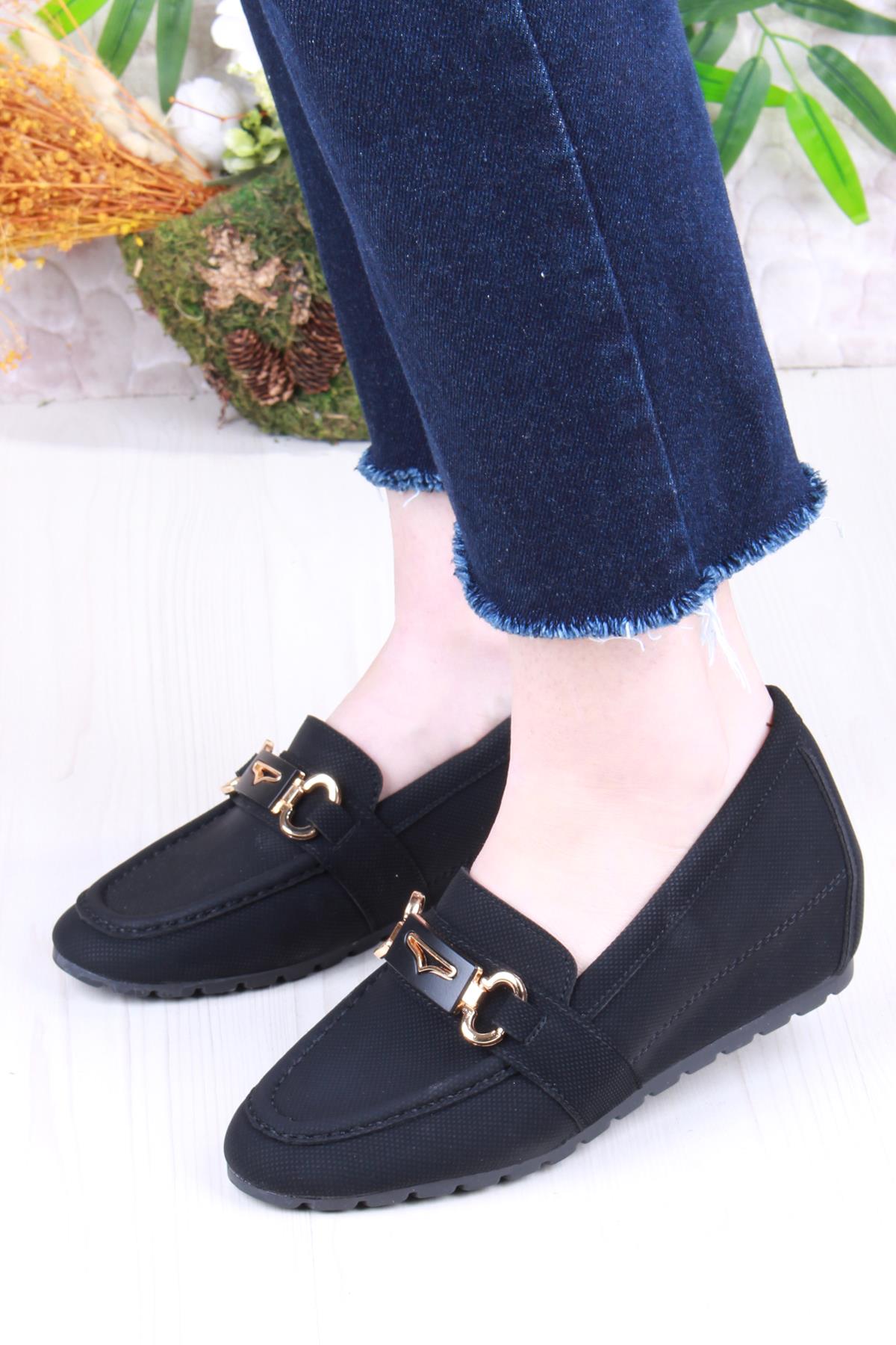 34065 Minalya Siyah Hafif Rahat Dolgu Taban Şık Kadın Günlük Ayakkabı - Görsel 3