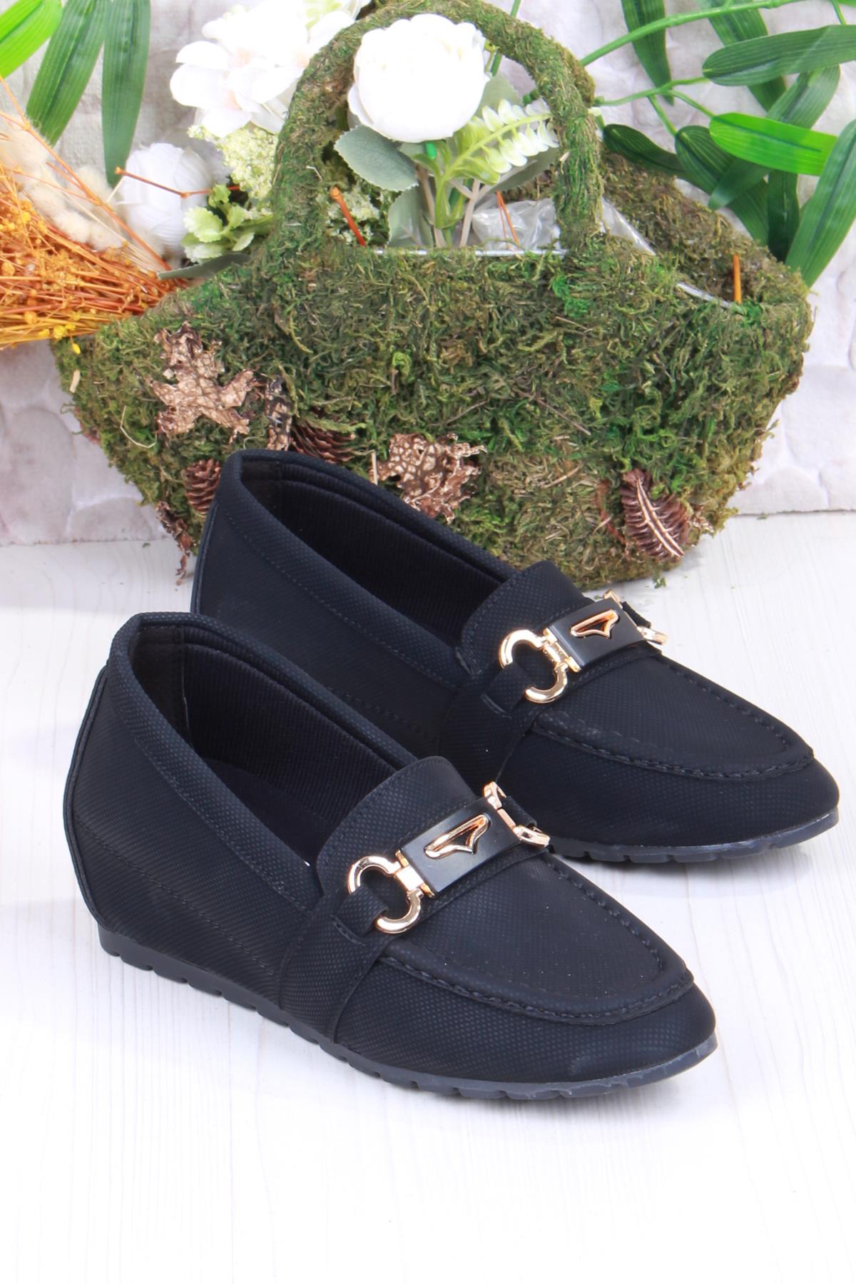 34065 Minalya Siyah Hafif Rahat Dolgu Taban Şık Kadın Günlük Ayakkabı - Görsel 4