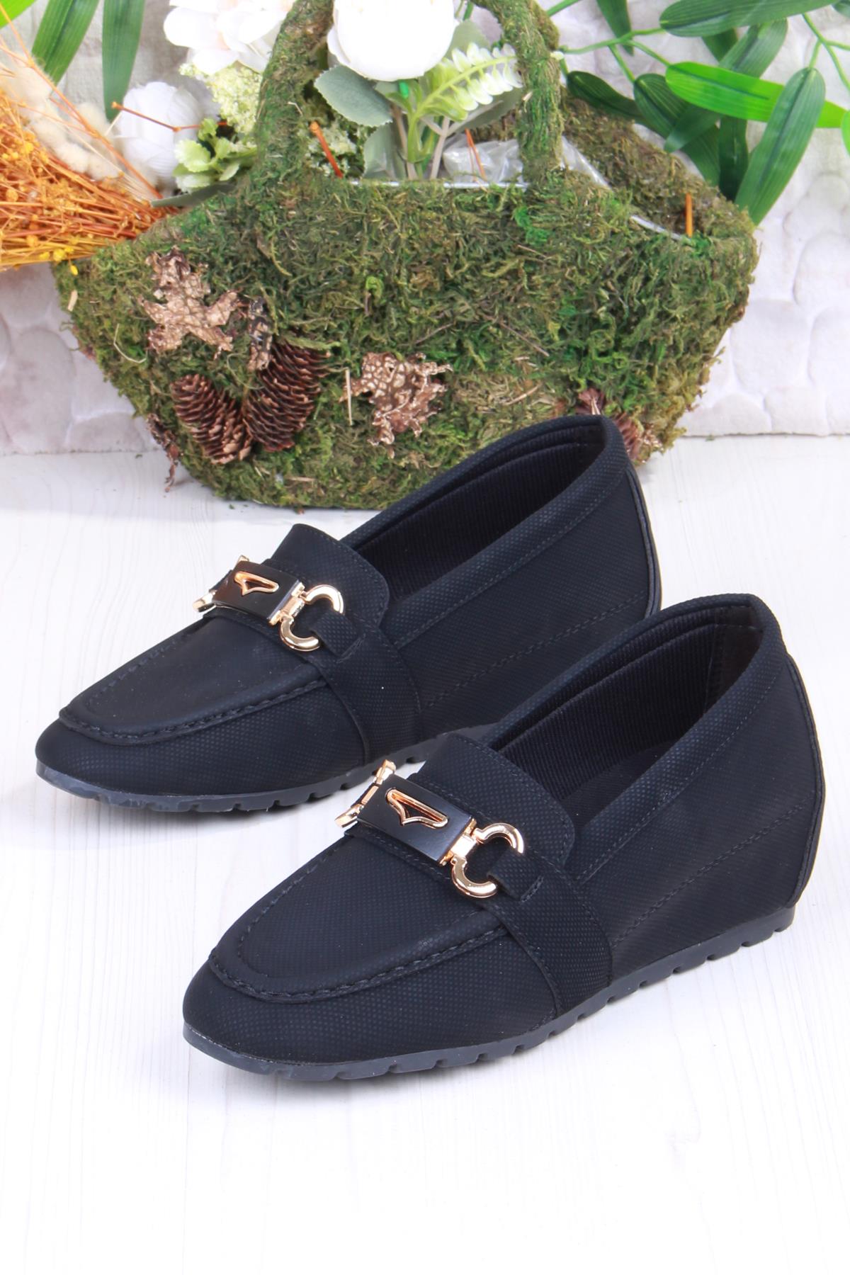 34065 Minalya Siyah Hafif Rahat Dolgu Taban Şık Kadın Günlük Ayakkabı - Görsel 5