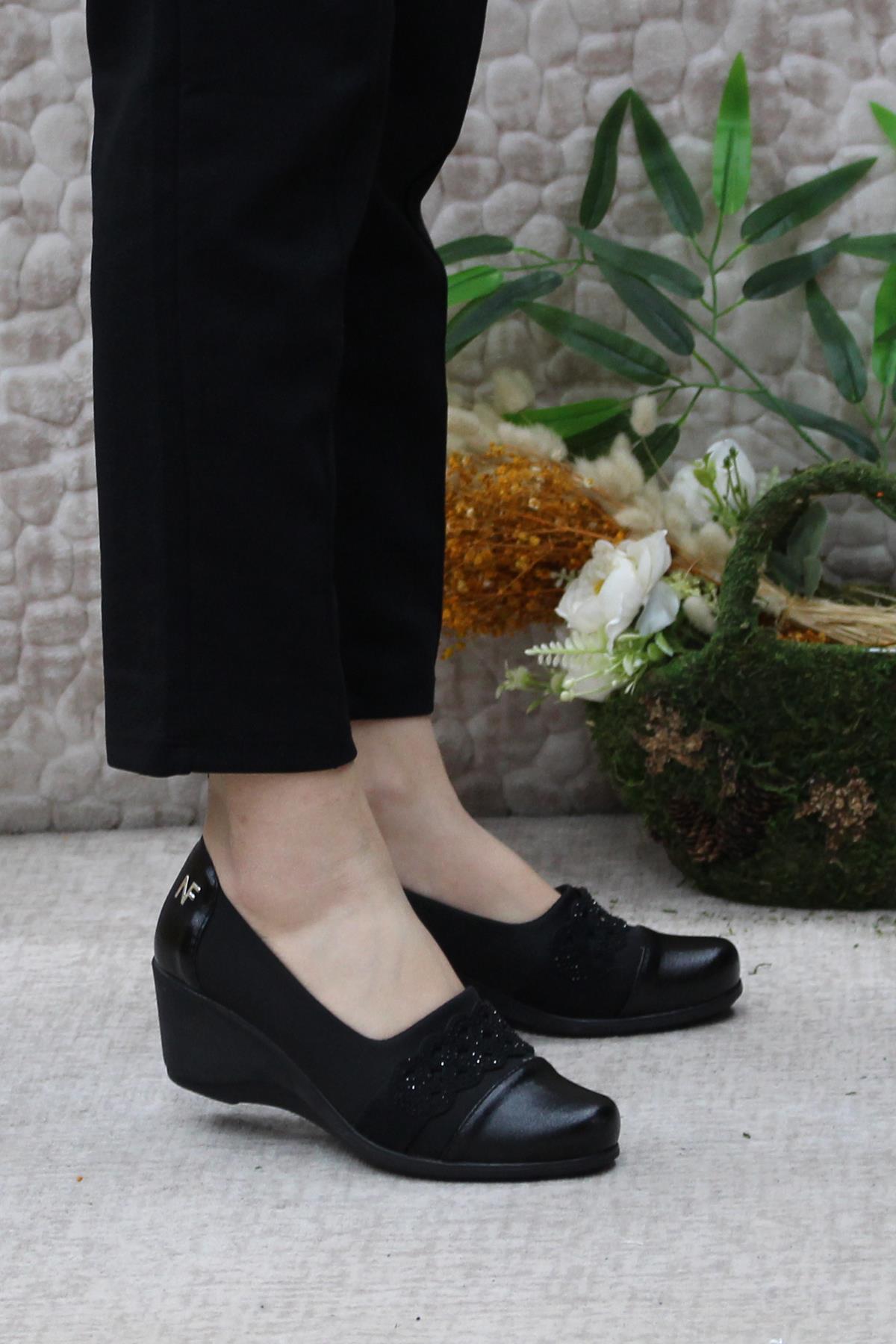 Nfx 42015 Siyah Hafif Rahat Dolgu Taban Şık Kadın Günlük Ayakkabı - Görsel 2