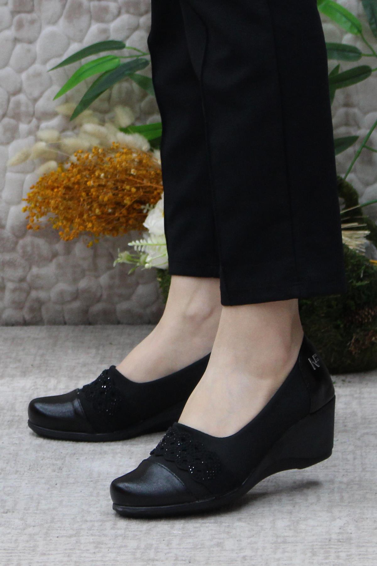 Nfx 42015 Siyah Hafif Rahat Dolgu Taban Şık Kadın Günlük Ayakkabı - Görsel 4