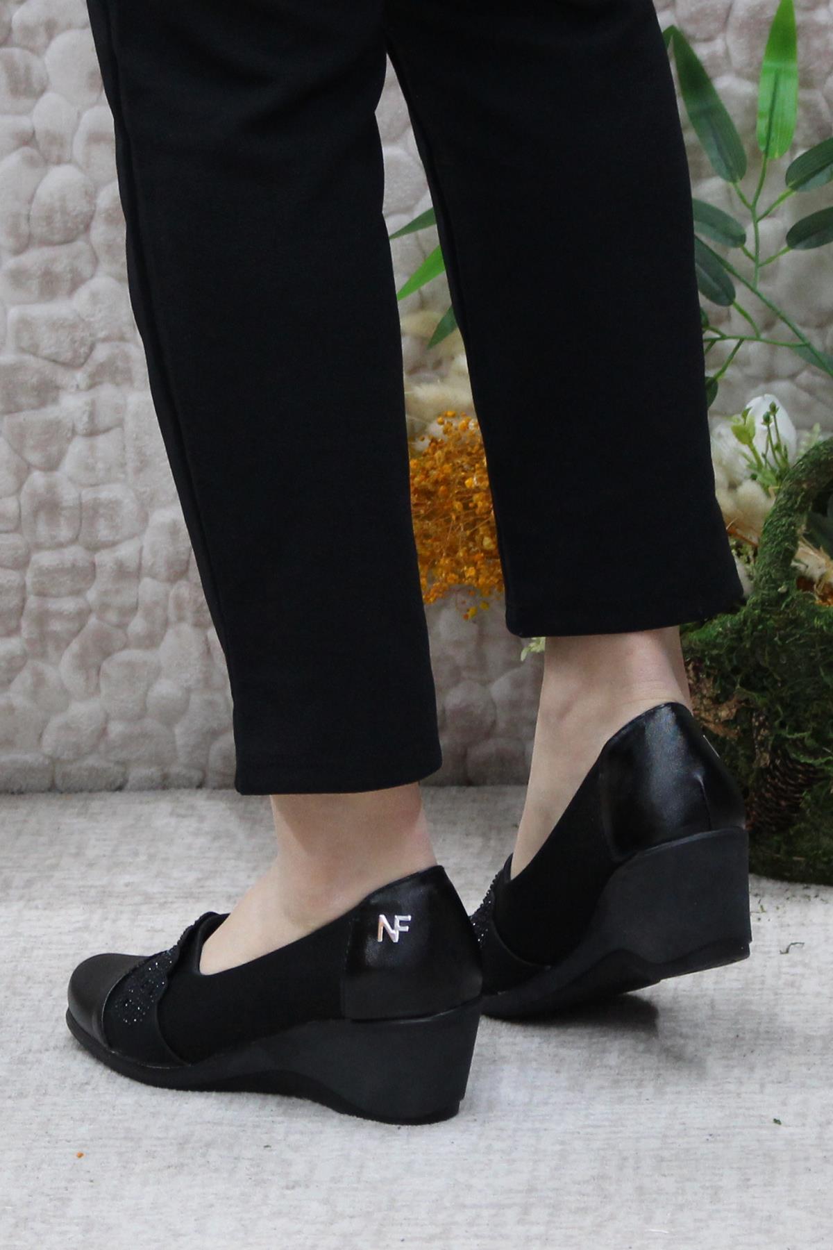 Nfx 42015 Siyah Hafif Rahat Dolgu Taban Şık Kadın Günlük Ayakkabı - Görsel 5