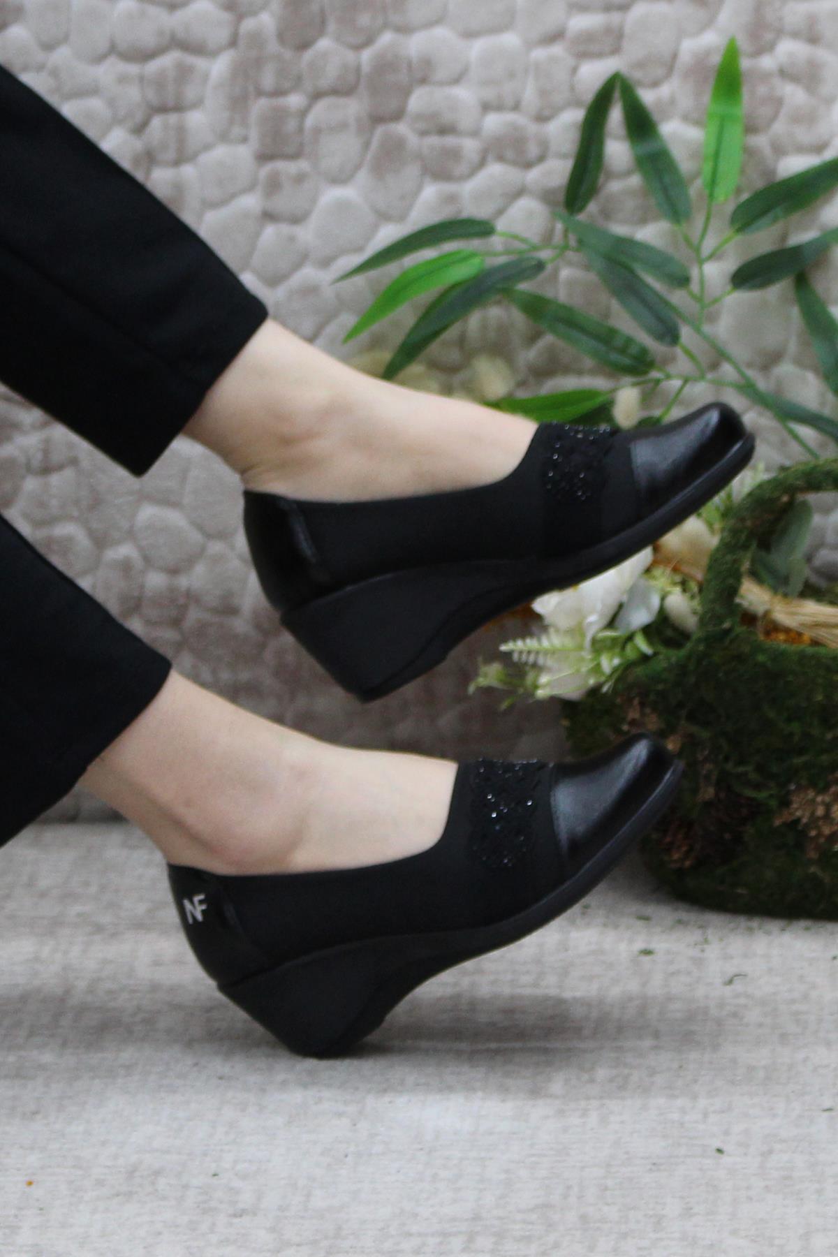 Nfx 42015 Siyah Hafif Rahat Dolgu Taban Şık Kadın Günlük Ayakkabı - Görsel 6