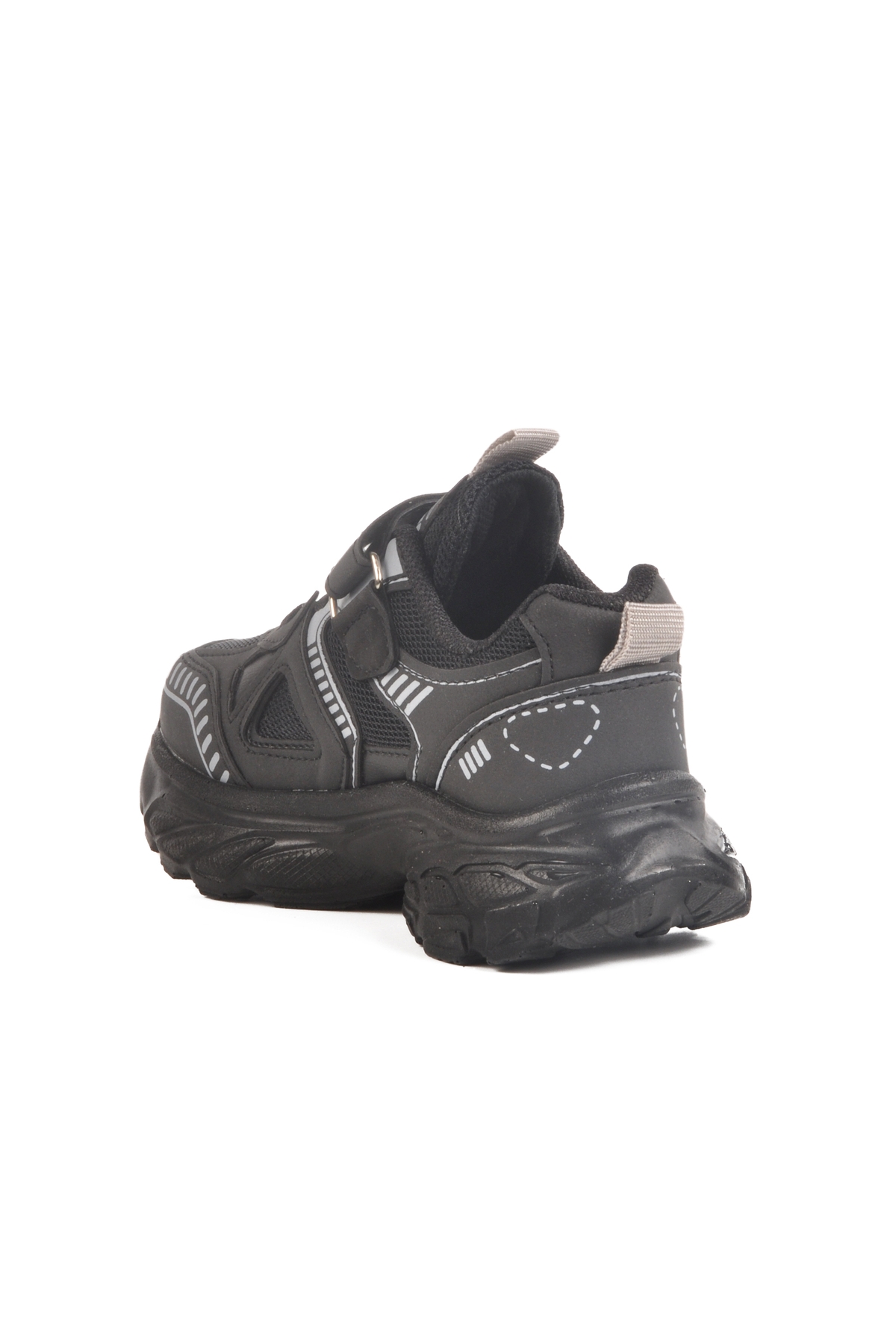 Siyah Cırtlı Fileli Unisex Çocuk Spor Ayakkabı 1500 P - Görsel 5