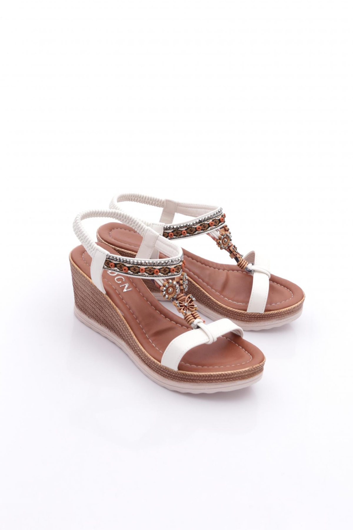 1041 Kadin Yüksek Topuk Çiçek Ve Kelebek Desenli Sandalet - Görsel 3