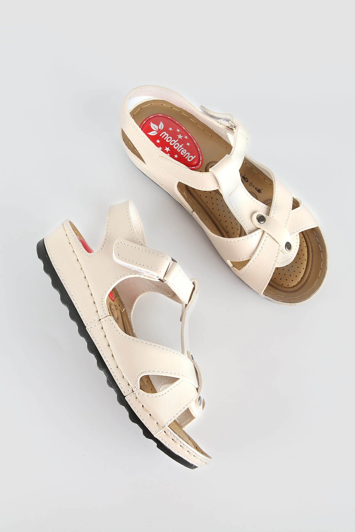 Kadın Çapraz Cırtlı Sandalet BEJ - Görsel 3