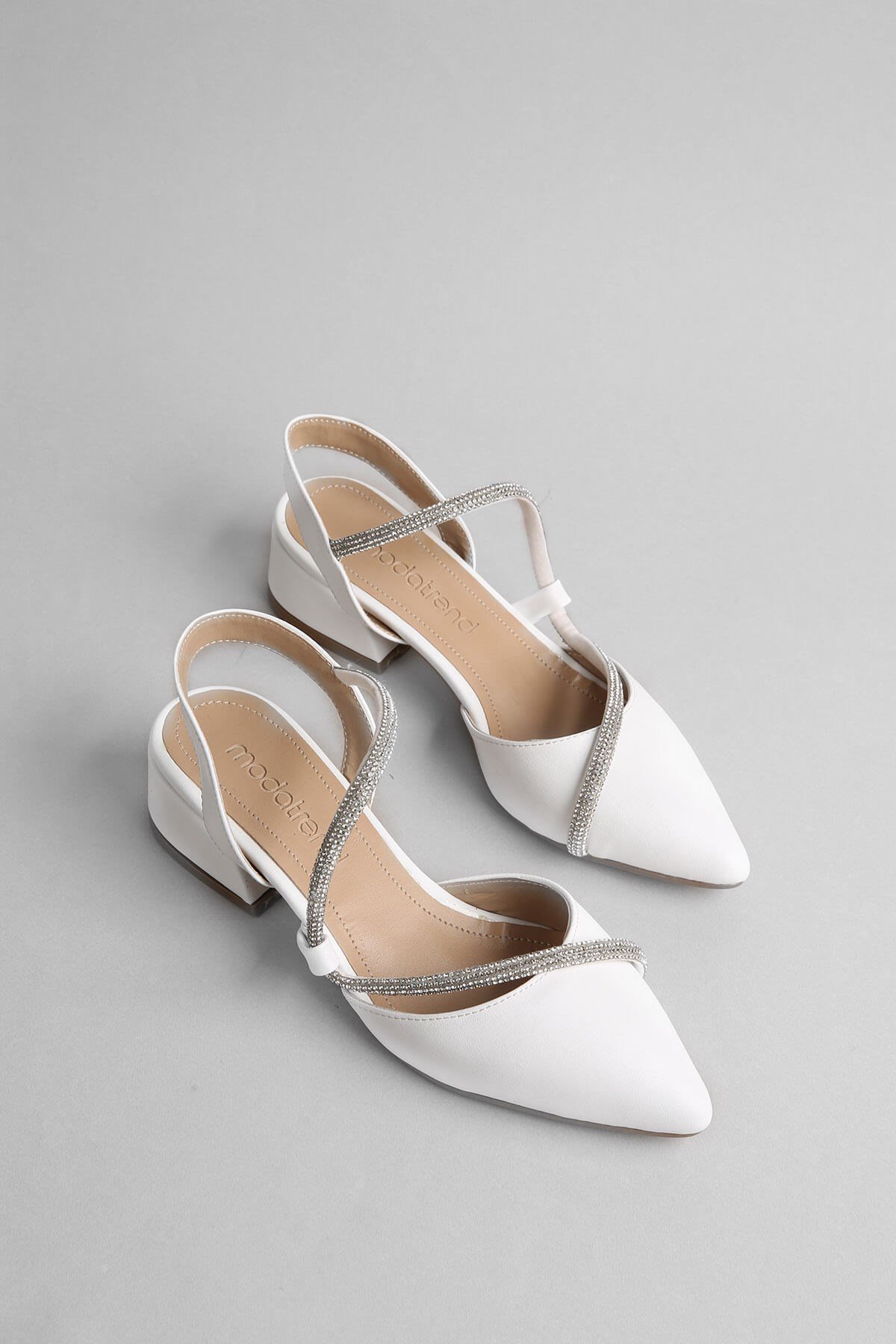 Kadın Taşlı Günlük Topuklu Ayakkabı BEYAZ CİLT - Görsel 2