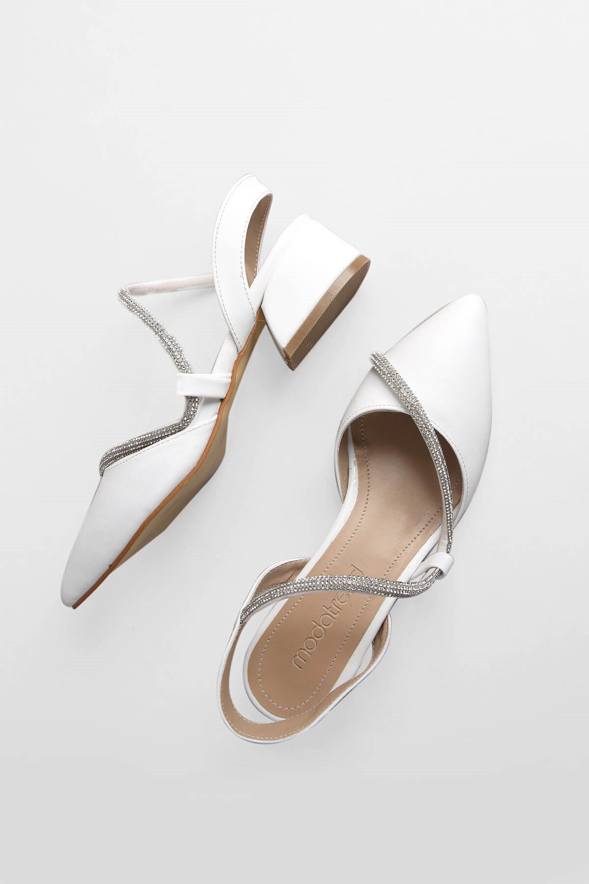 Kadın Taşlı Günlük Topuklu Ayakkabı BEYAZ CİLT - Görsel 3