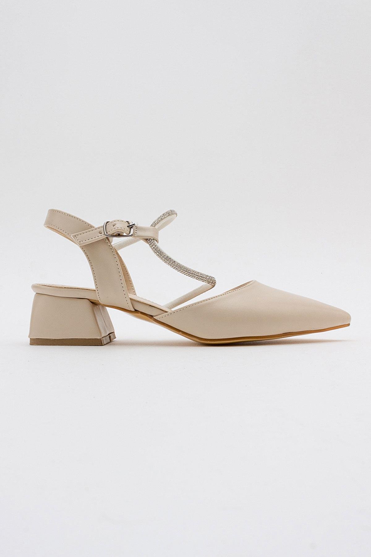 Taşlı Kadın Topuklu Sandalet TEN CİLT - Görsel 3