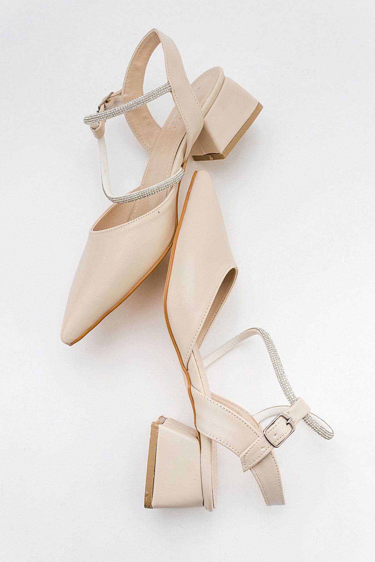 Taşlı Kadın Topuklu Sandalet TEN CİLT - Görsel 6